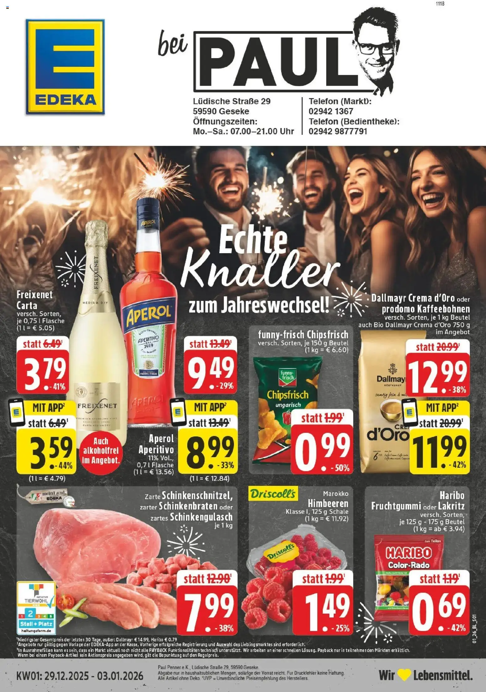 Edeka prospekt Geseke	 – gültig ab 28.12.2025 | Seite: 1 | Produkte: Freixenet, Dallmayr, Aperol, Uhr