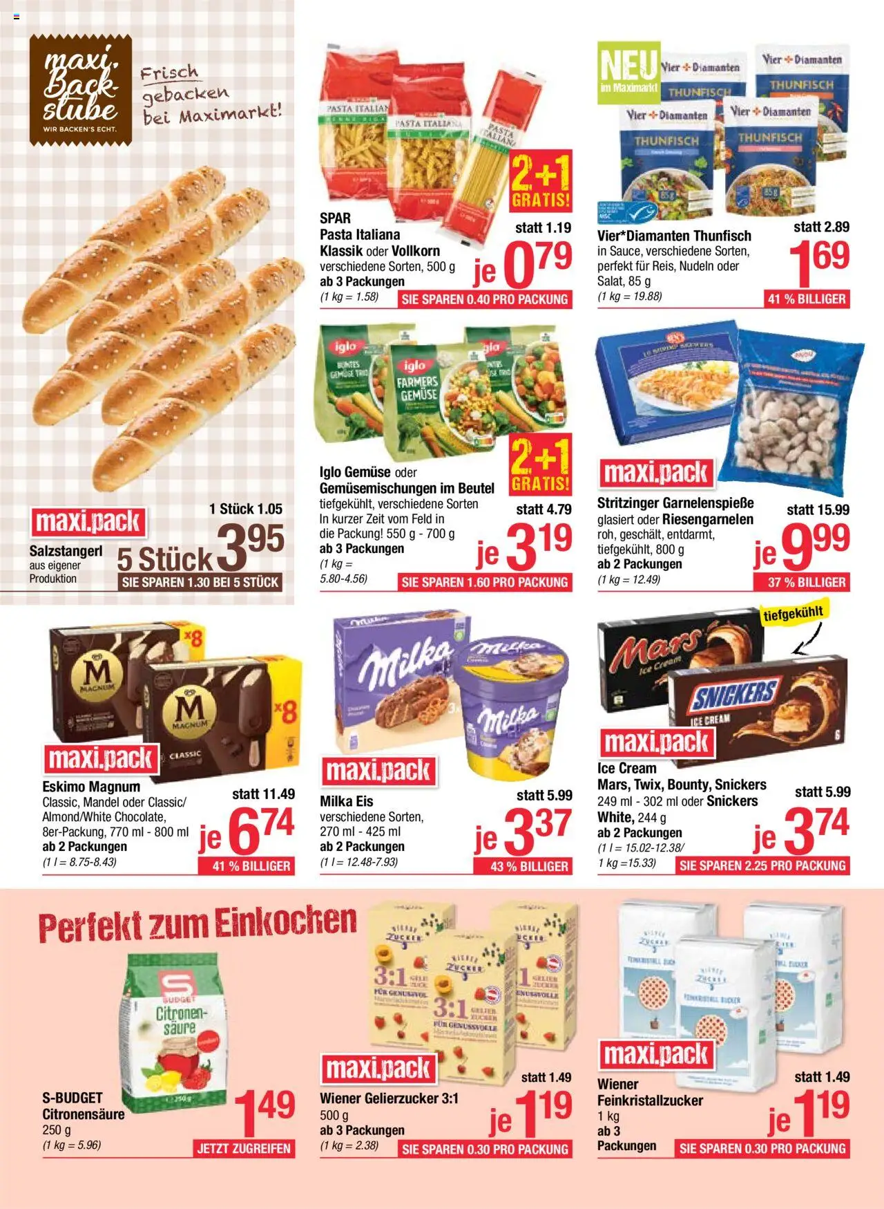 Maximarkt Flugblatt gültig ab 11.08.2025 | Seite: 10 | Produkte: Pasta, Eis, Gemüse, Zucker