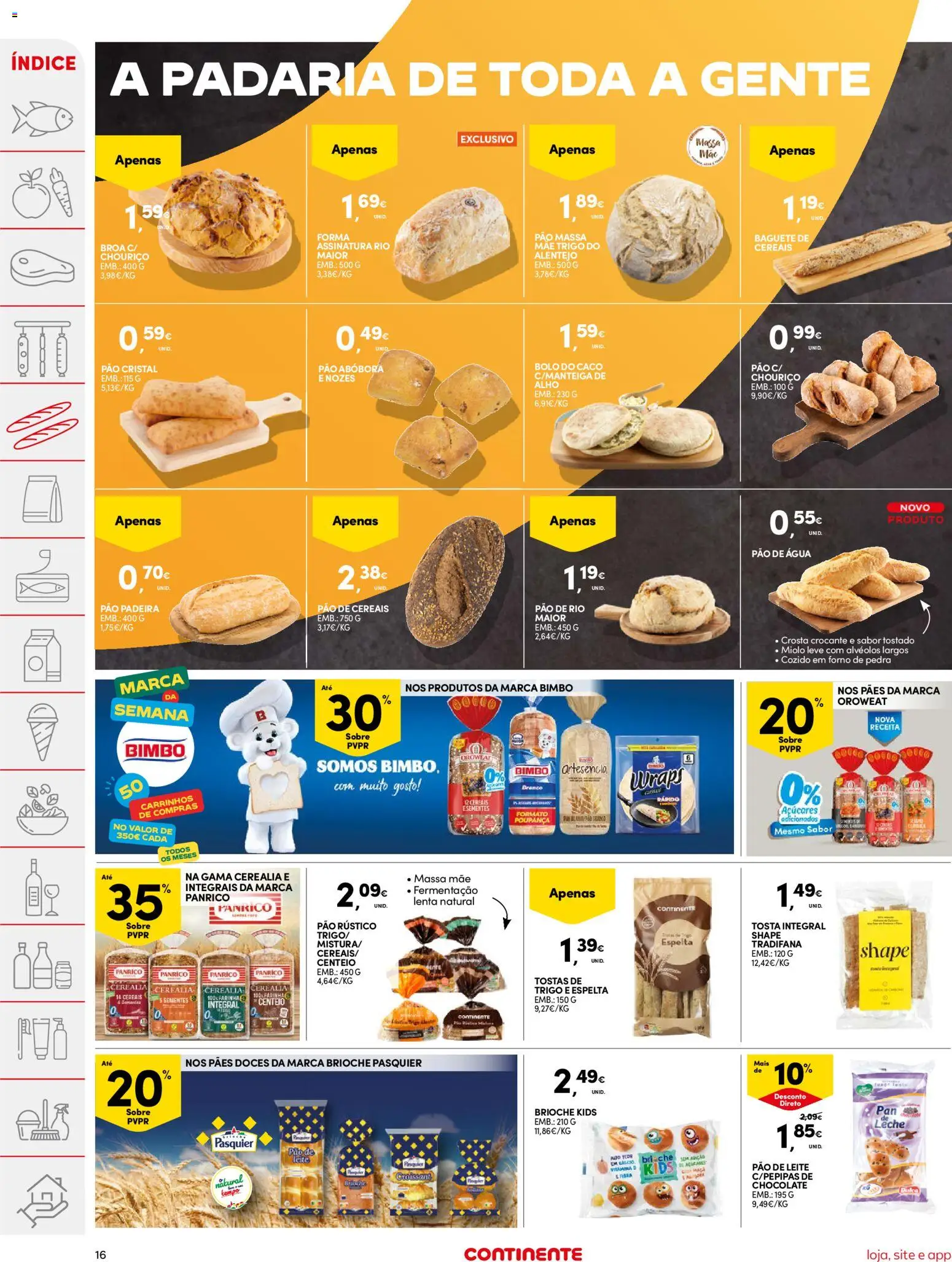 Continente folheto │ válido de 13.01.2026 | Página: 16 | Produtos: Padaria, Centeio, Chocolate, Massa
