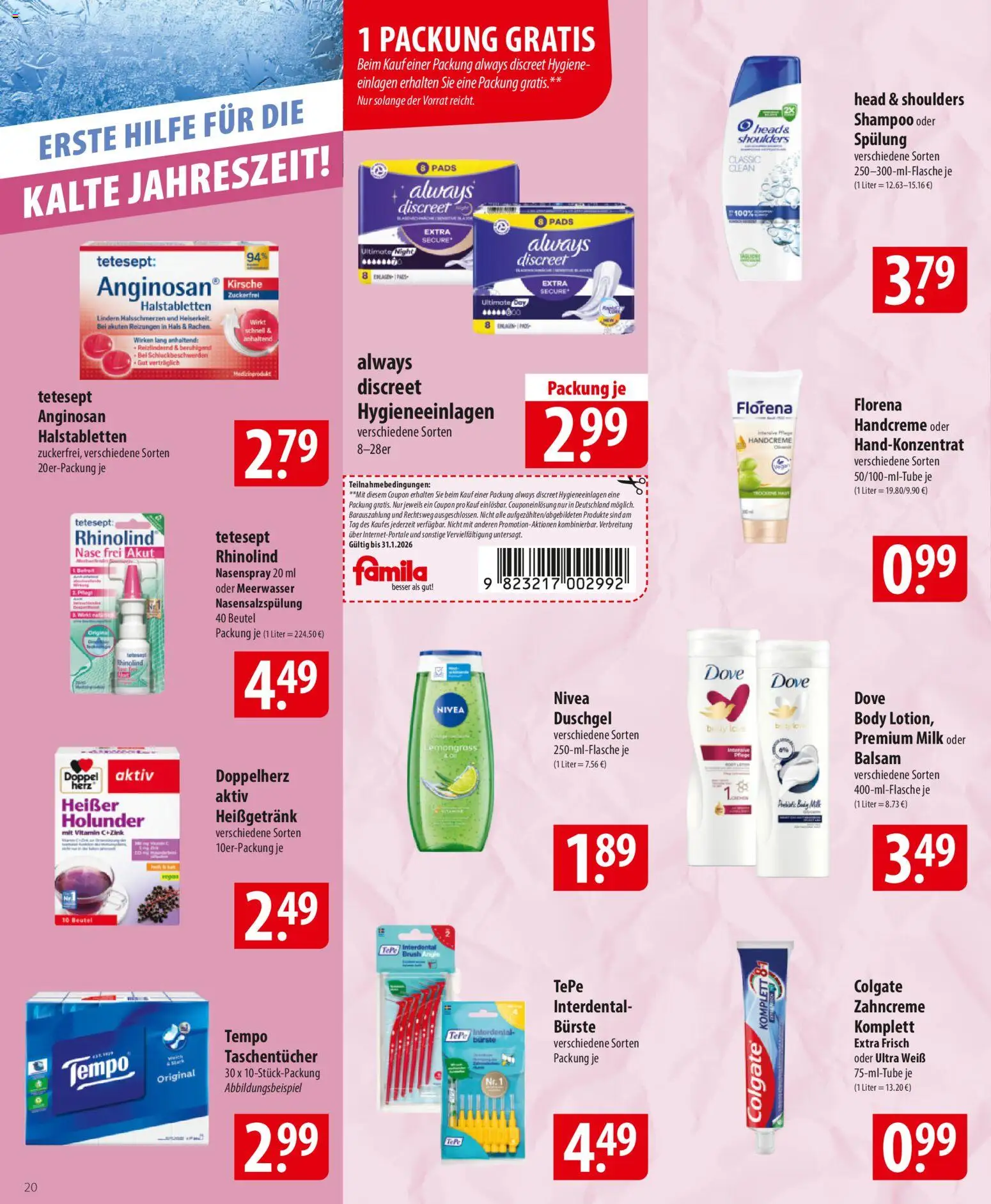 Famila Prospekt 	 – gültig ab 26.01.2026 | Seite: 20 | Produkte: Head & shoulders, Shampoo, Bürste, Tempo