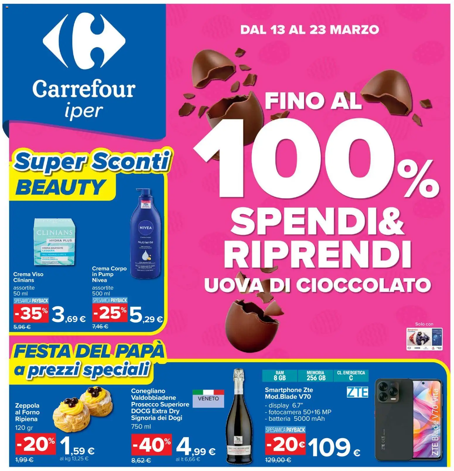 Volantino Carrefour del 13.03.2026 | Pagina: 1 | Prodotti: Crema, Crema viso, Prosecco, Smartphone