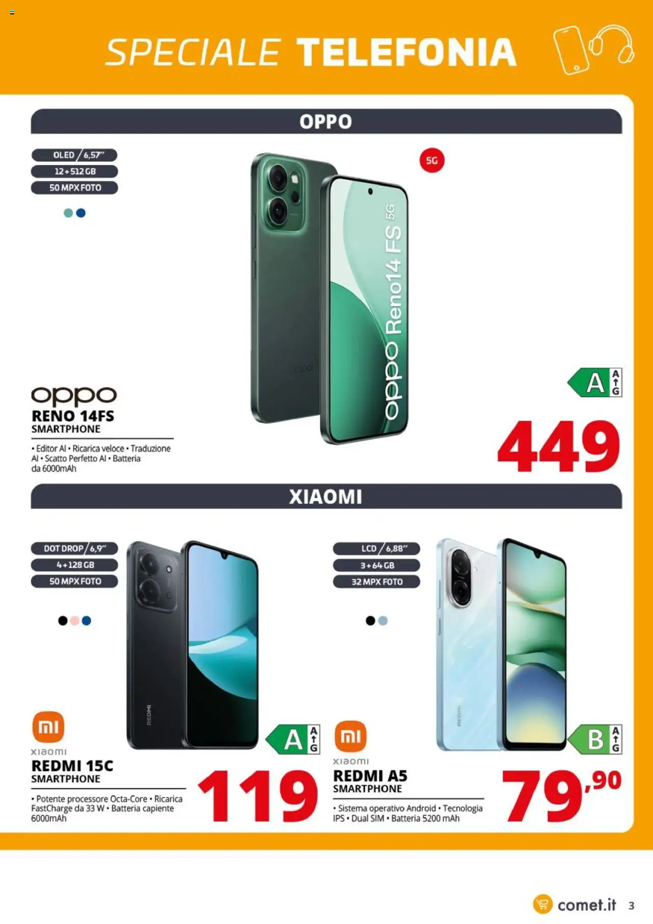 Volantino Comet del 09.10.2025 | Pagina: 3 | Prodotti: Xiaomi, Smartphone, Batteria