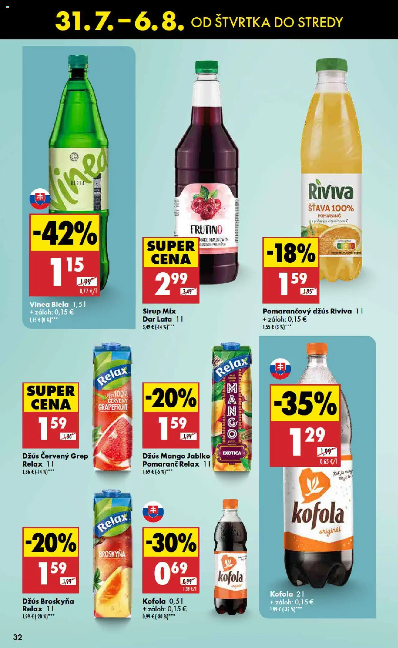 Biedronka leták │ platný od 31.07.2025 | Strana: 32 | Produkty: Džús, Kofola, Grapefruit, Grep