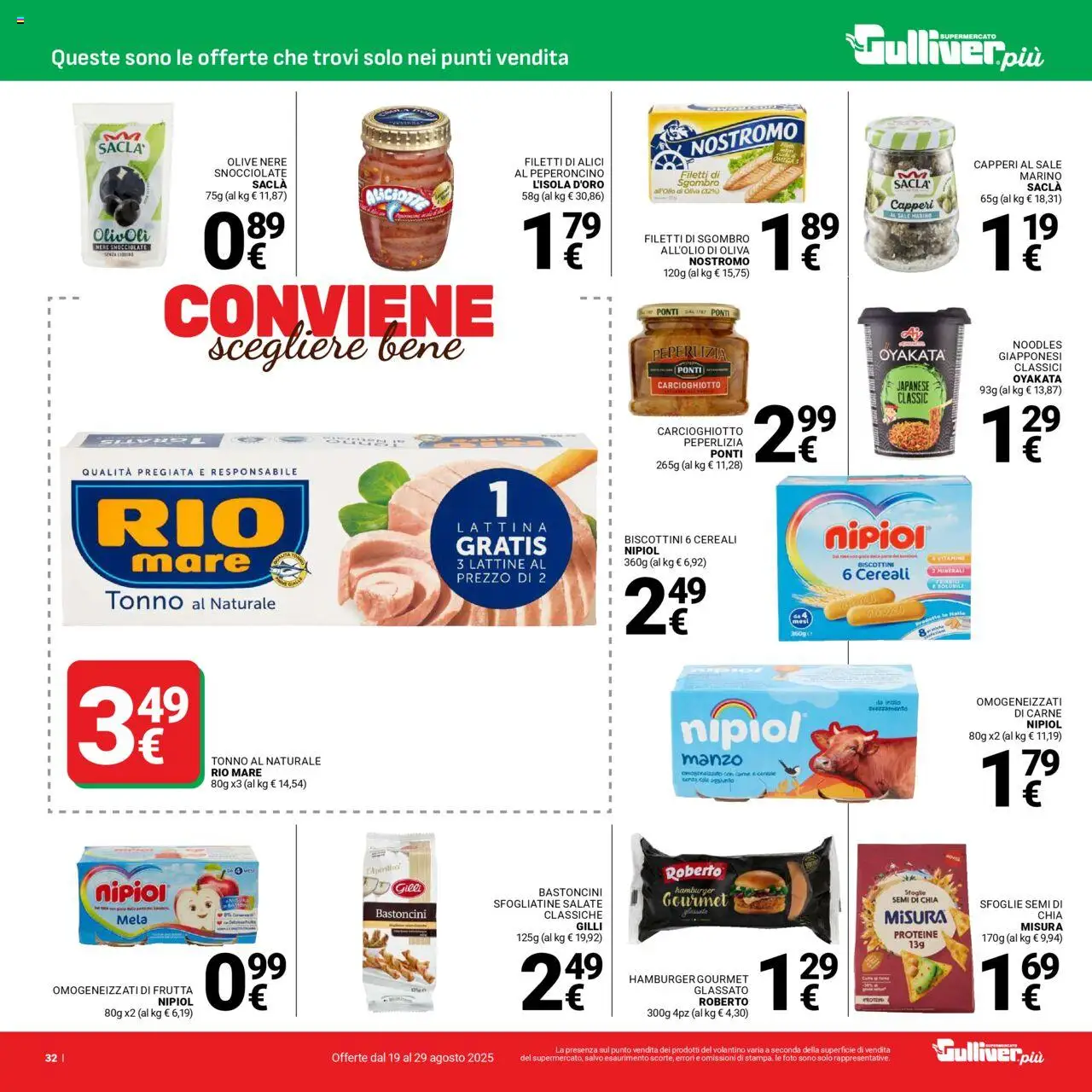 Volantino Gulliver del 19.08.2025 | Pagina: 32 | Prodotti: Sale, Olive, Tonno, Sgombro