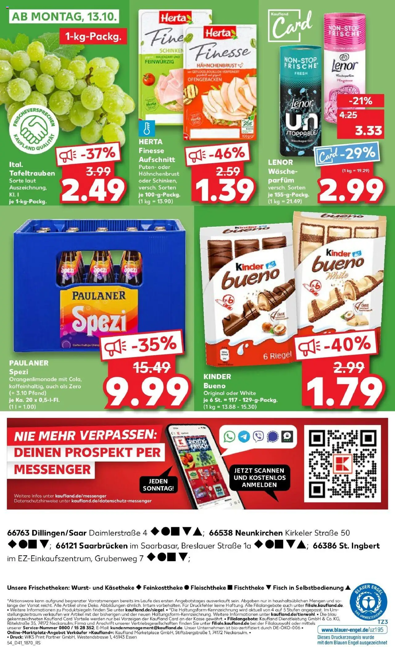Kaufland prospekt Neunkirchen	 – gültig ab 09.10.2025 | Seite: 54 | Produkte: Kinder bueno, Wurst, Schinken, Paulaner