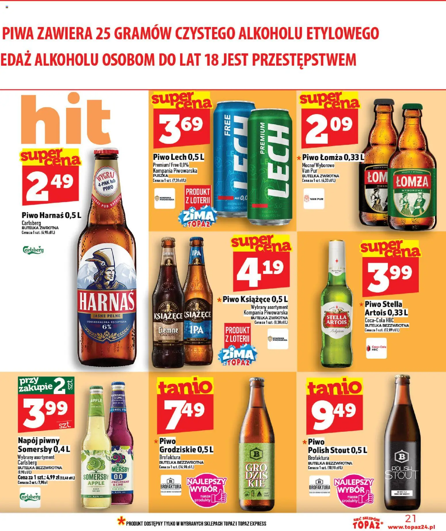 Topaz Gazetka MAZ od 15.01.2026 | Strona: 21 | Produkty: Harnaś, Piwo, Somersby
