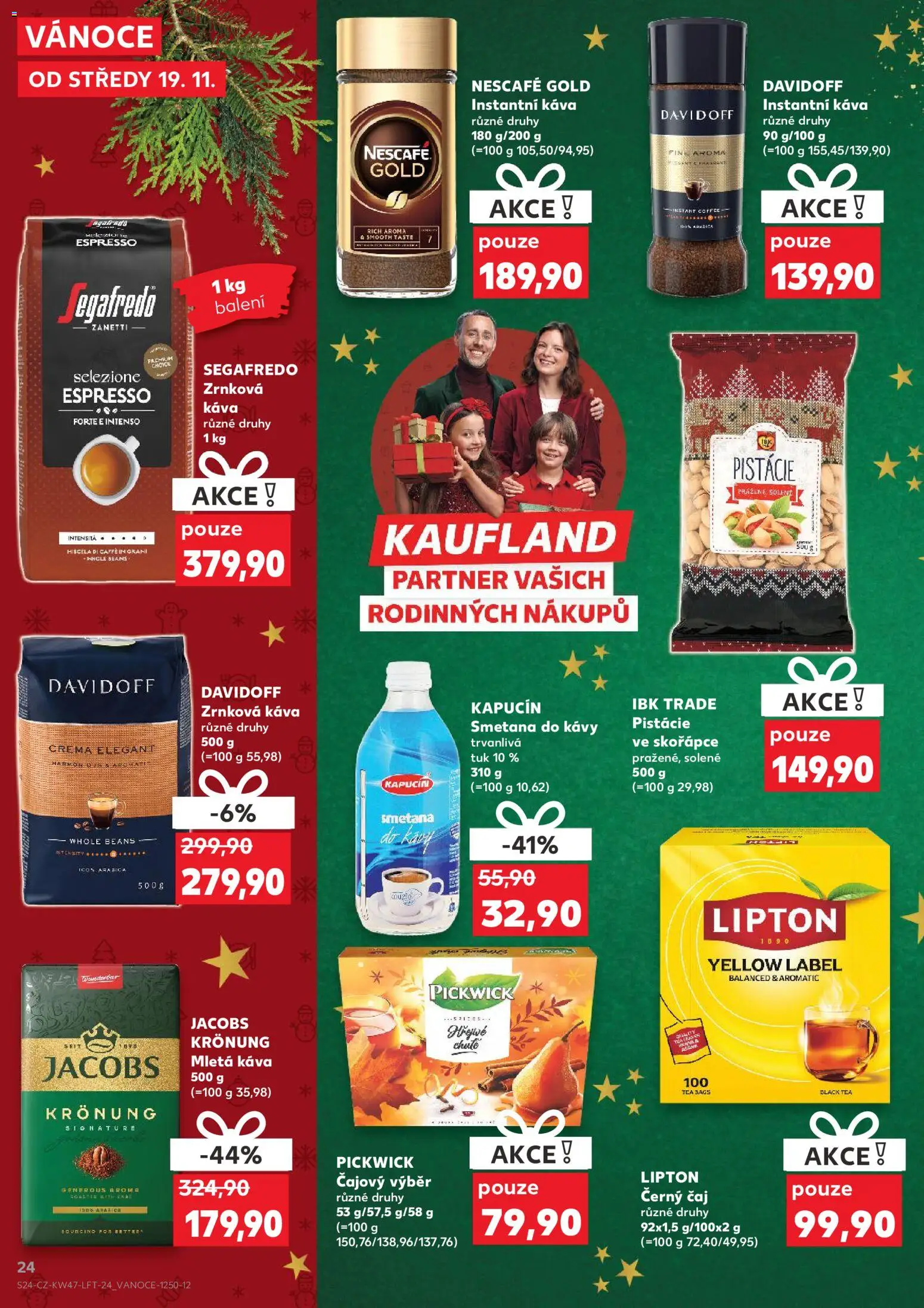 Kaufland leták - Ostrava od 19.11.2025 | Strana: 24 | Produkty: Káva, Pistácie, Smetana do kávy, Jacobs