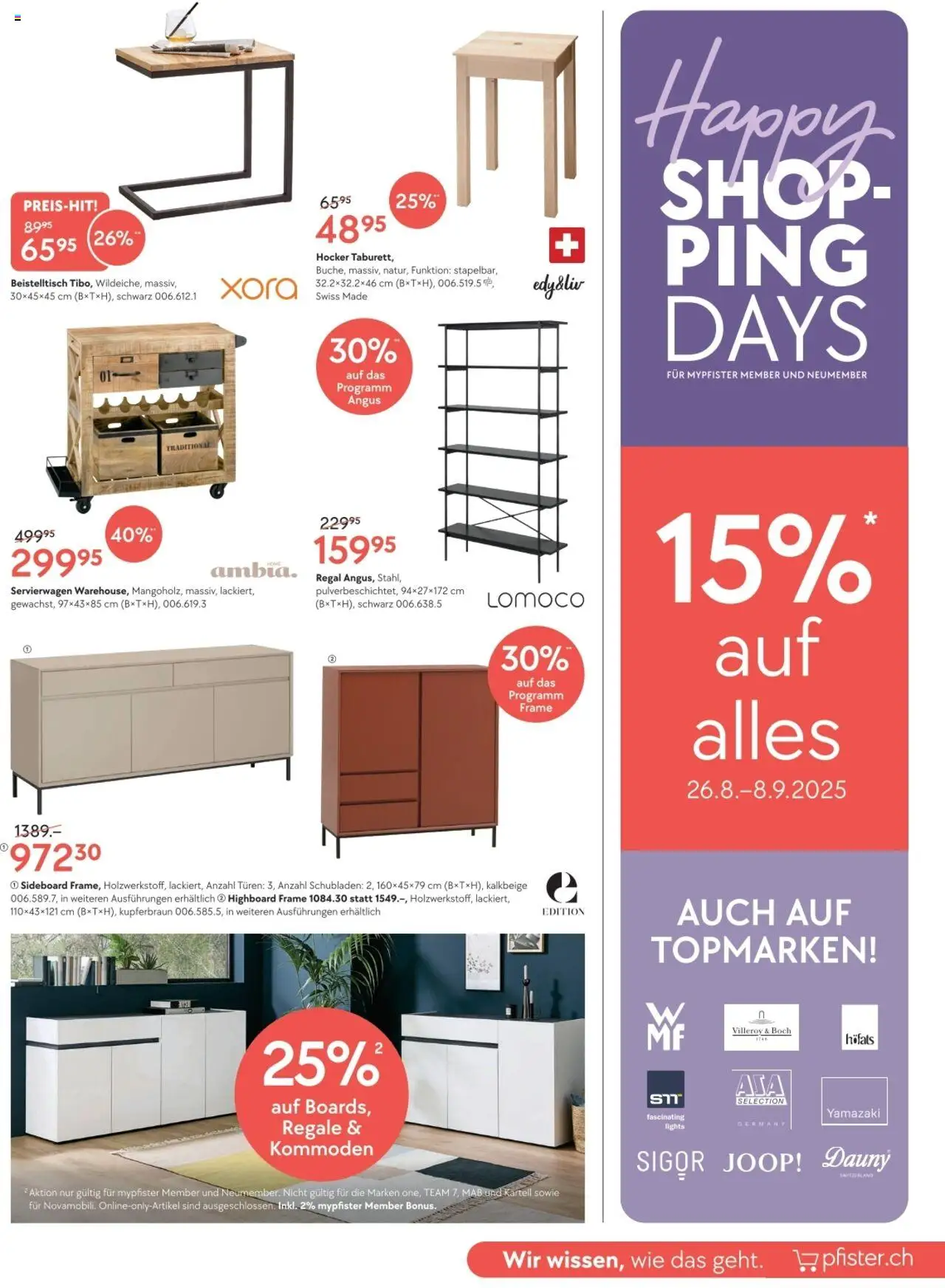 Pfister Aktionen ab 26.08.2025 | Seite: 9 | Produkte: Servierwagen, Regal, Sideboard, Beistelltisch