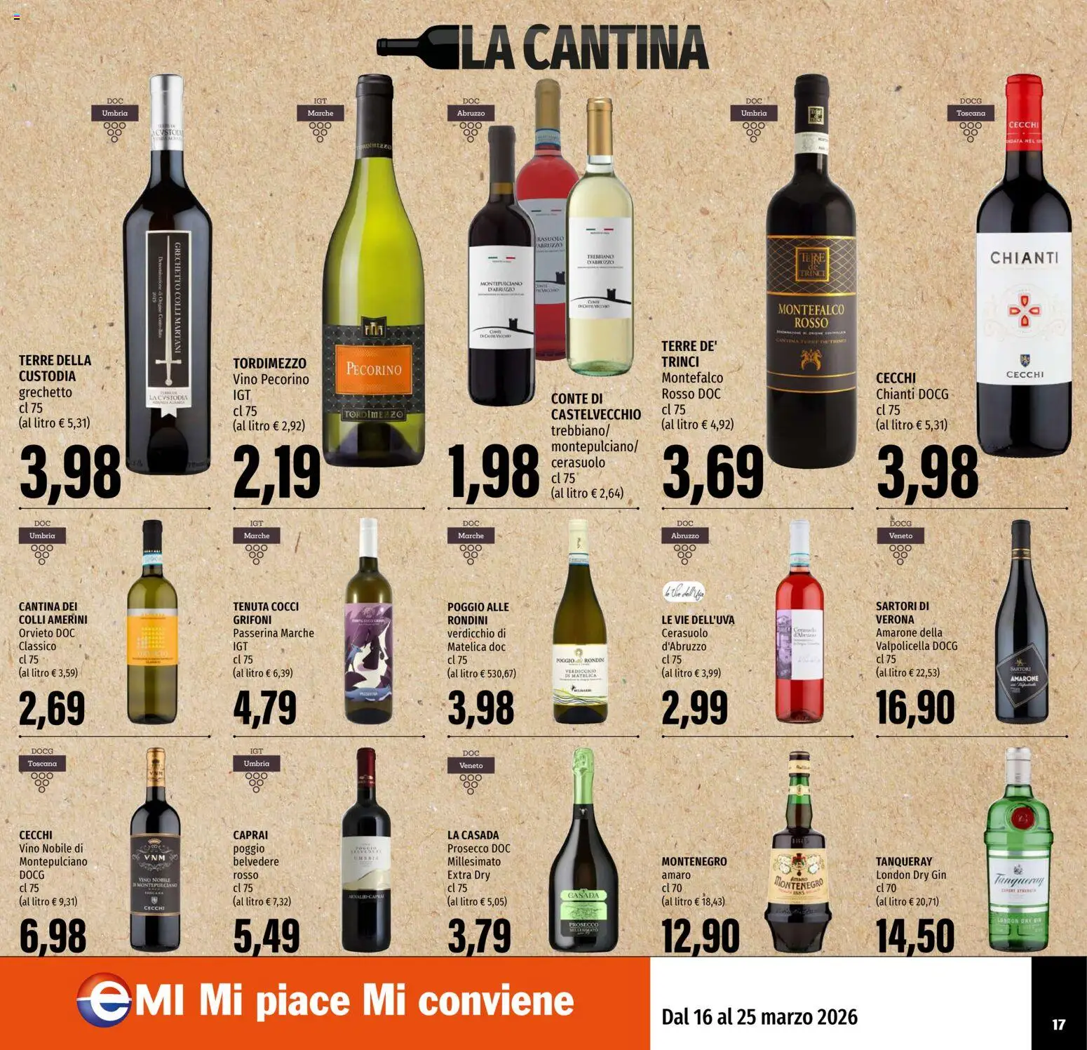 Volantino EMI del 16.03.2026 | Pagina: 17 | Prodotti: Gin, Prosecco, Vino, The