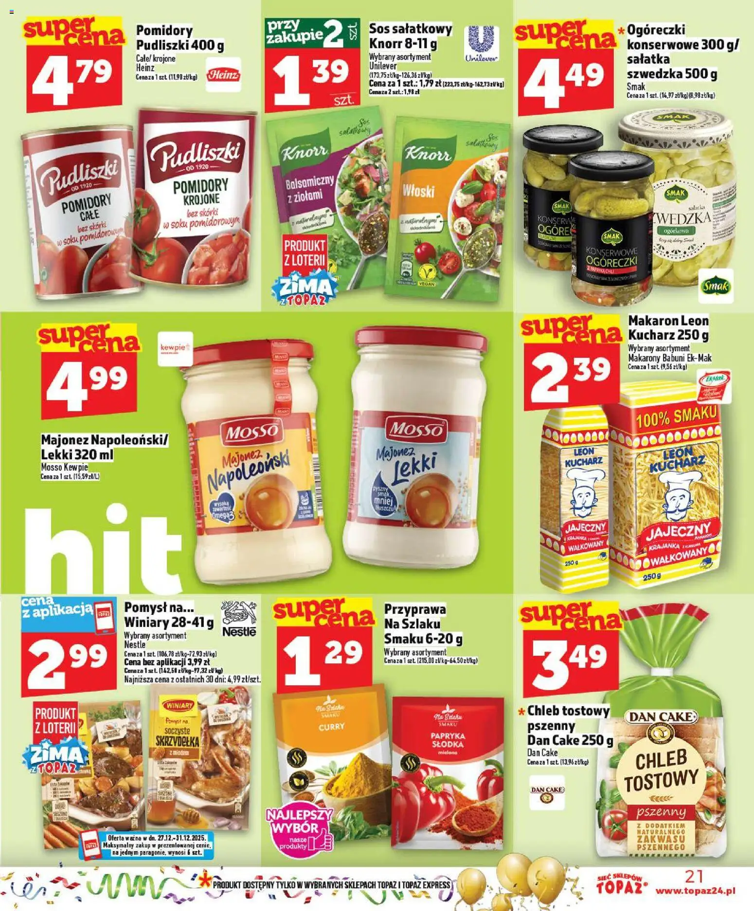 Topaz Gazetka - Ceny małe na stałe od 27.12.2025 | Strona: 21 | Produkty: Curry, Chleb, Makarony, Majonez