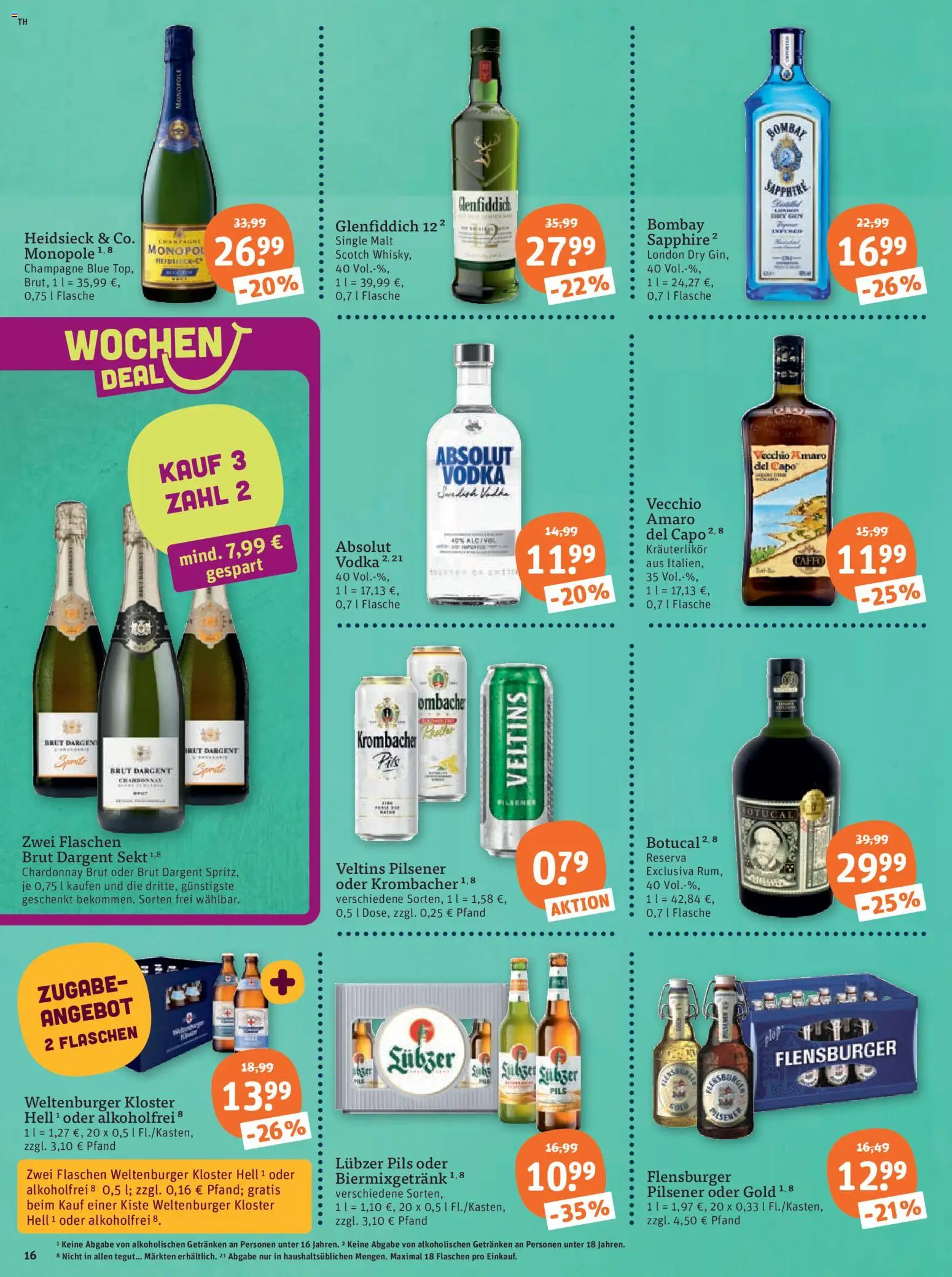 Tegut Prospekt 	 – gültig ab 16.03.2026 | Seite: 18 | Produkte: Sekt, Krombacher, Brut dargent, Vodka