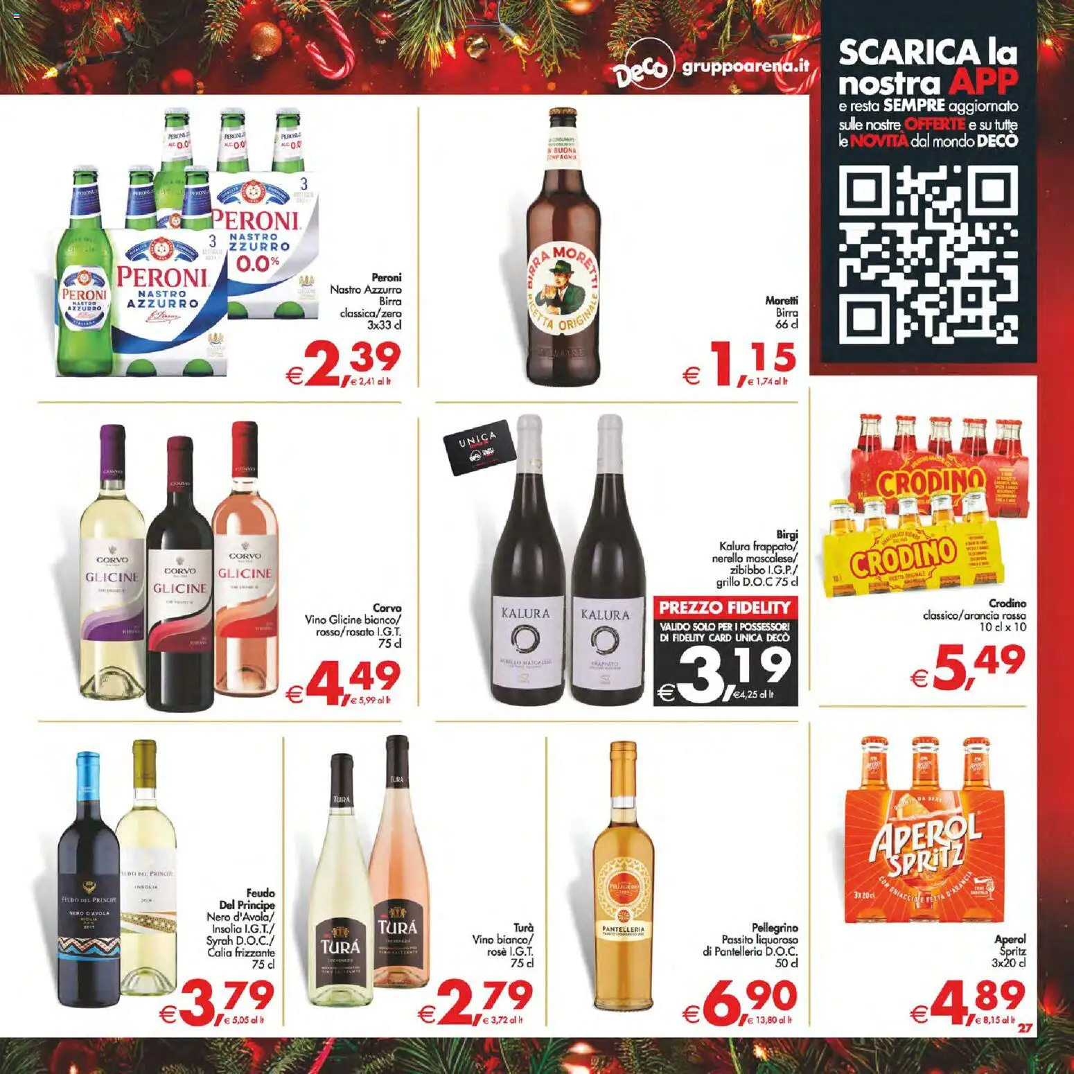 Volantino Decò del 16.12.2025 | Pagina: 27 | Prodotti: Birra, Vino, Birra Moretti, Aperol