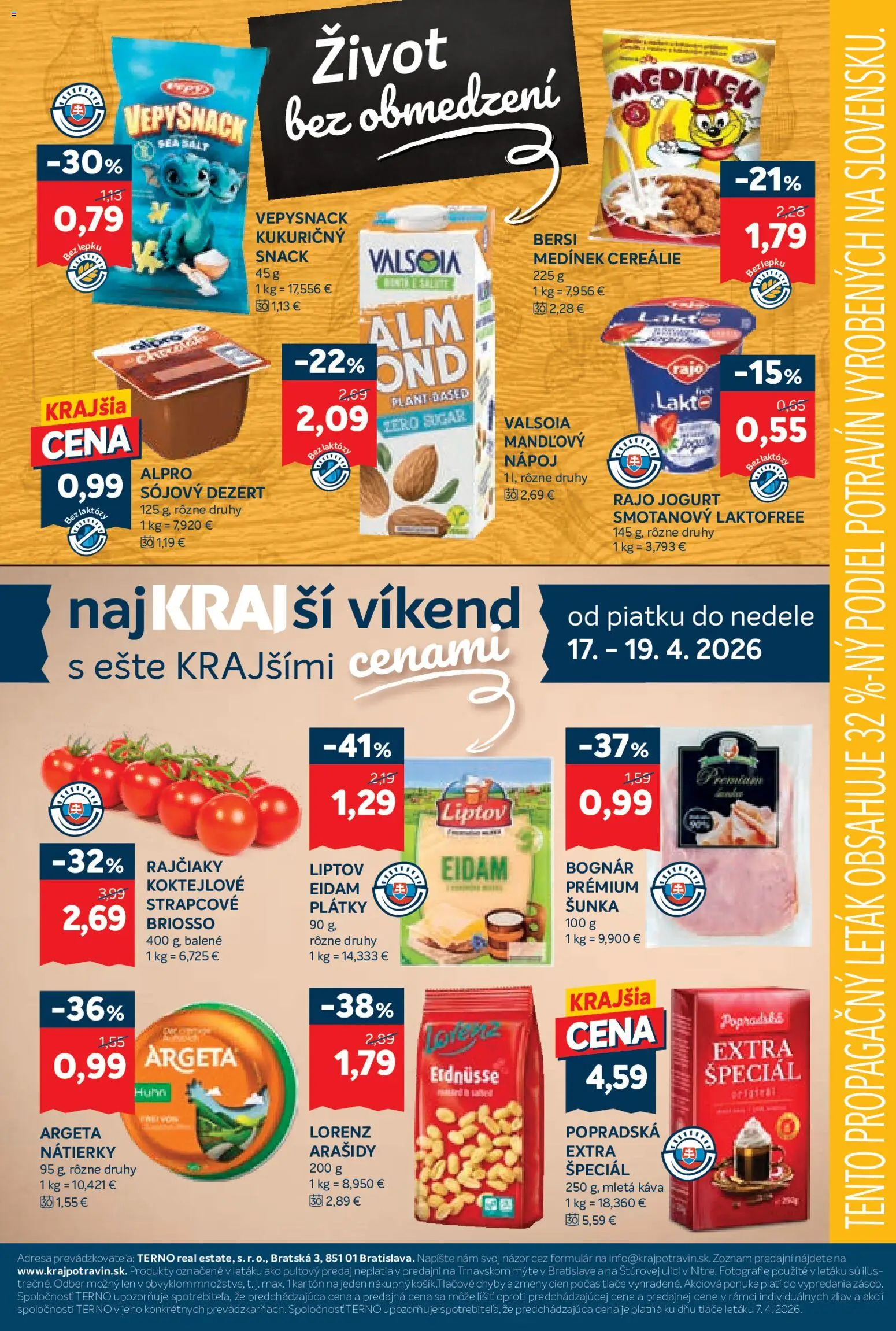 Nové Kraj akcie – leták je platný od 16.04.2026 | Strana: 20 | Produkty: Šunka, Eidam, Cereálie, Arašidy