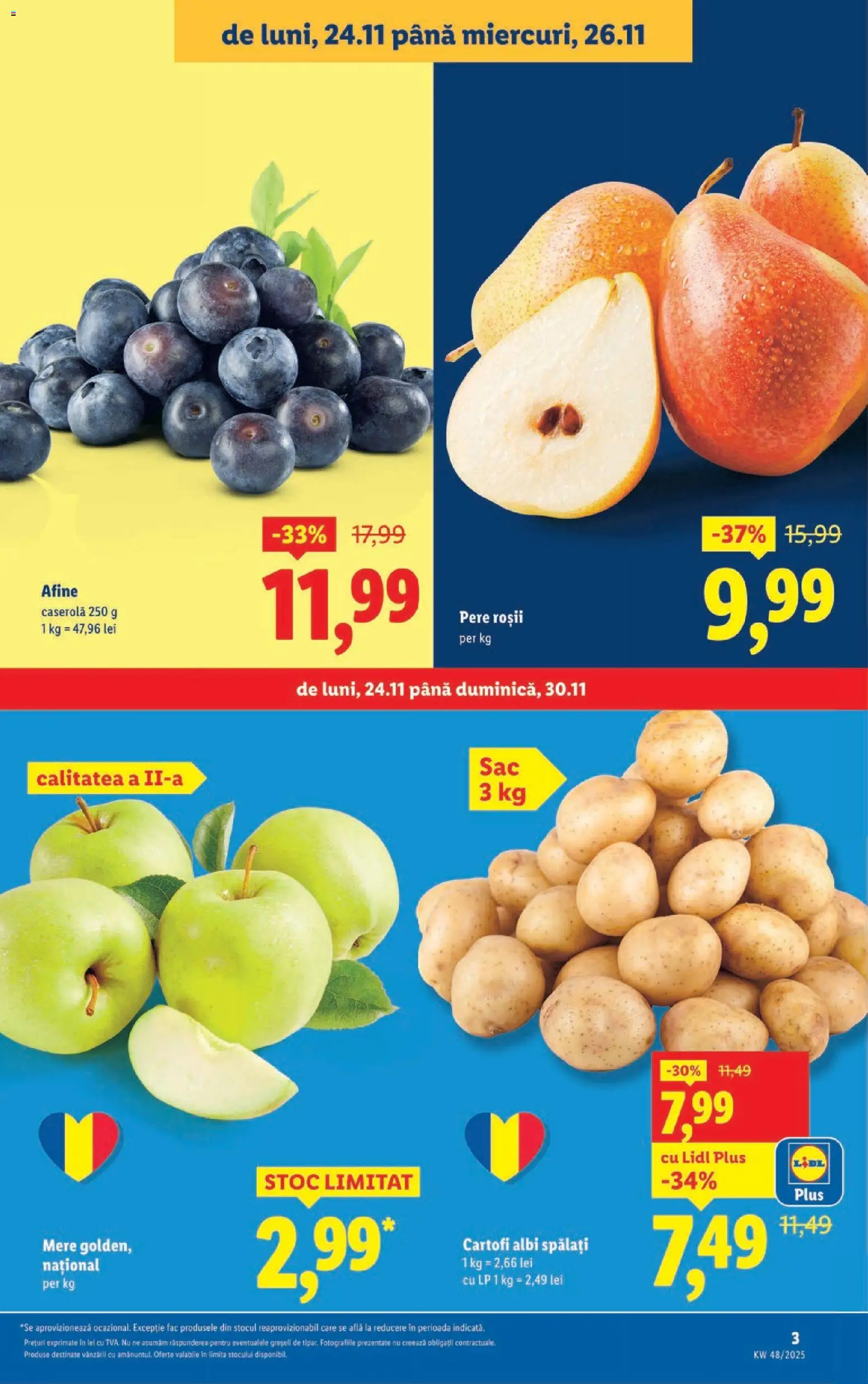 Noul catalog Lidl – valabil de la 24.11.2025 | Pagină: 3 | Produse: Afine, Mere, Roșii, Cartofi