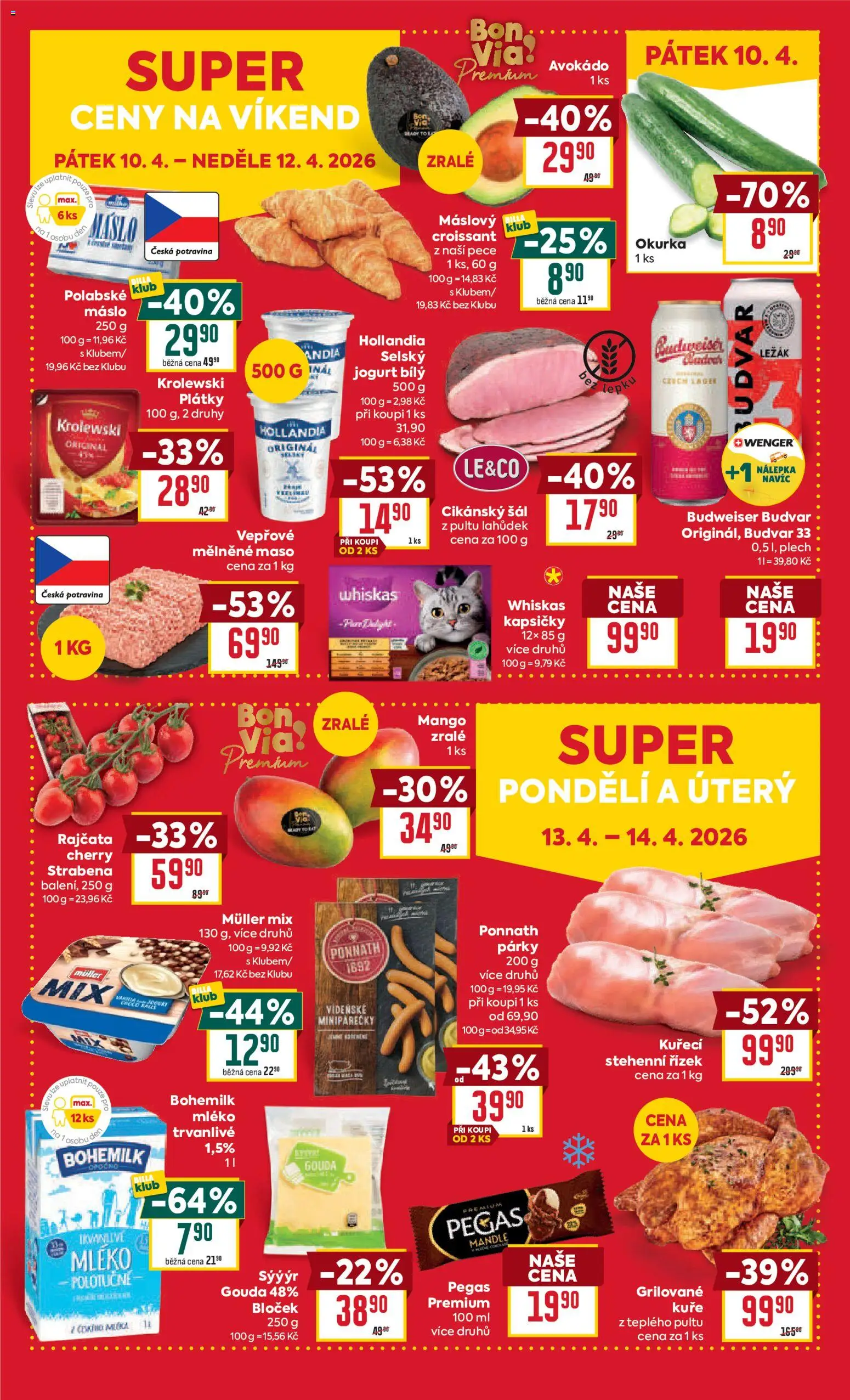 Billa Malý leták od 07.04.2026 | Strana: 4 | Produkty: Mléko, Mandle, Maso, Kuře