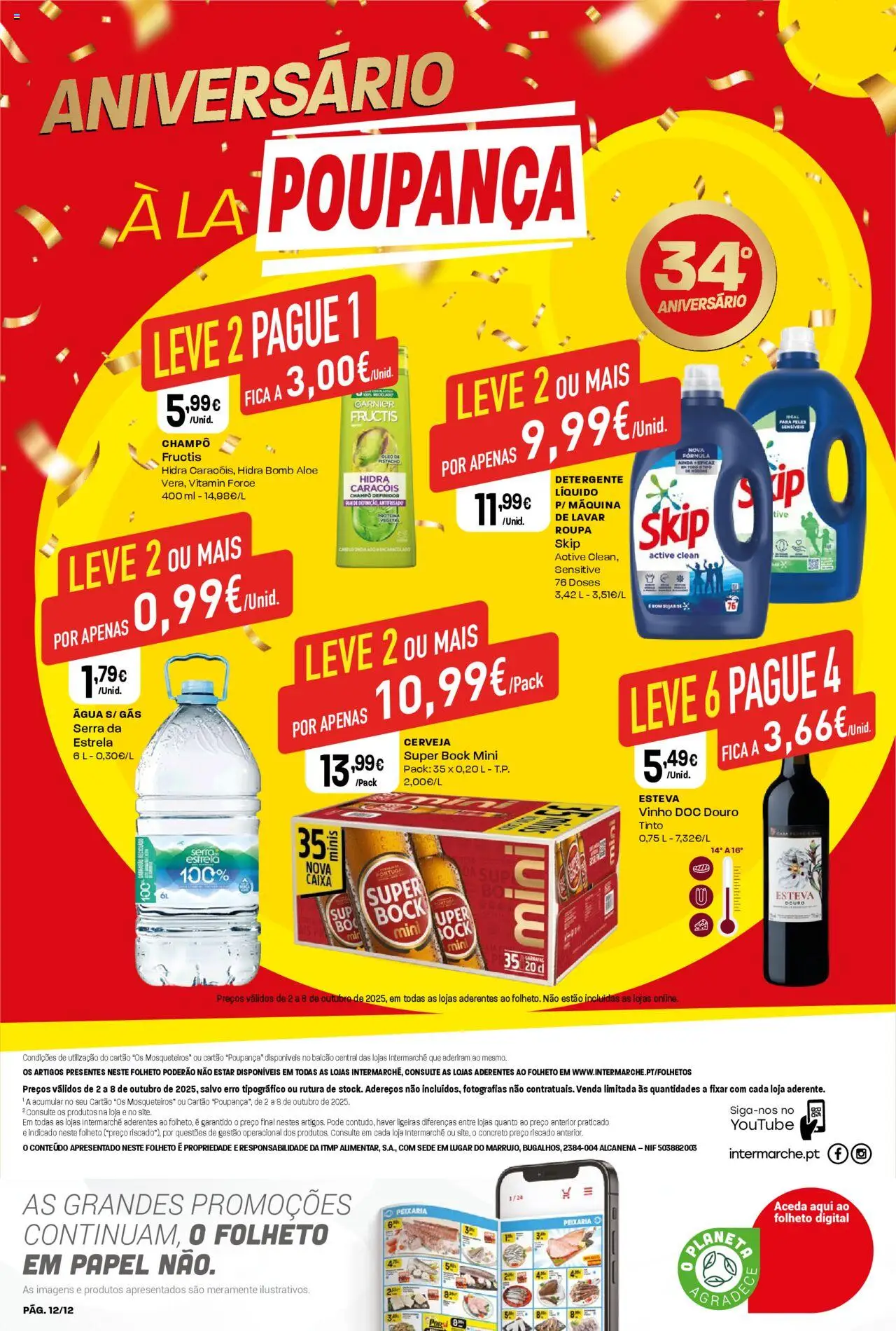 Intermarché Folheto Mini │ válido de 02.10.2025 | Página: 12 | Produtos: Agua, Super bock, Vinho, Cerveja