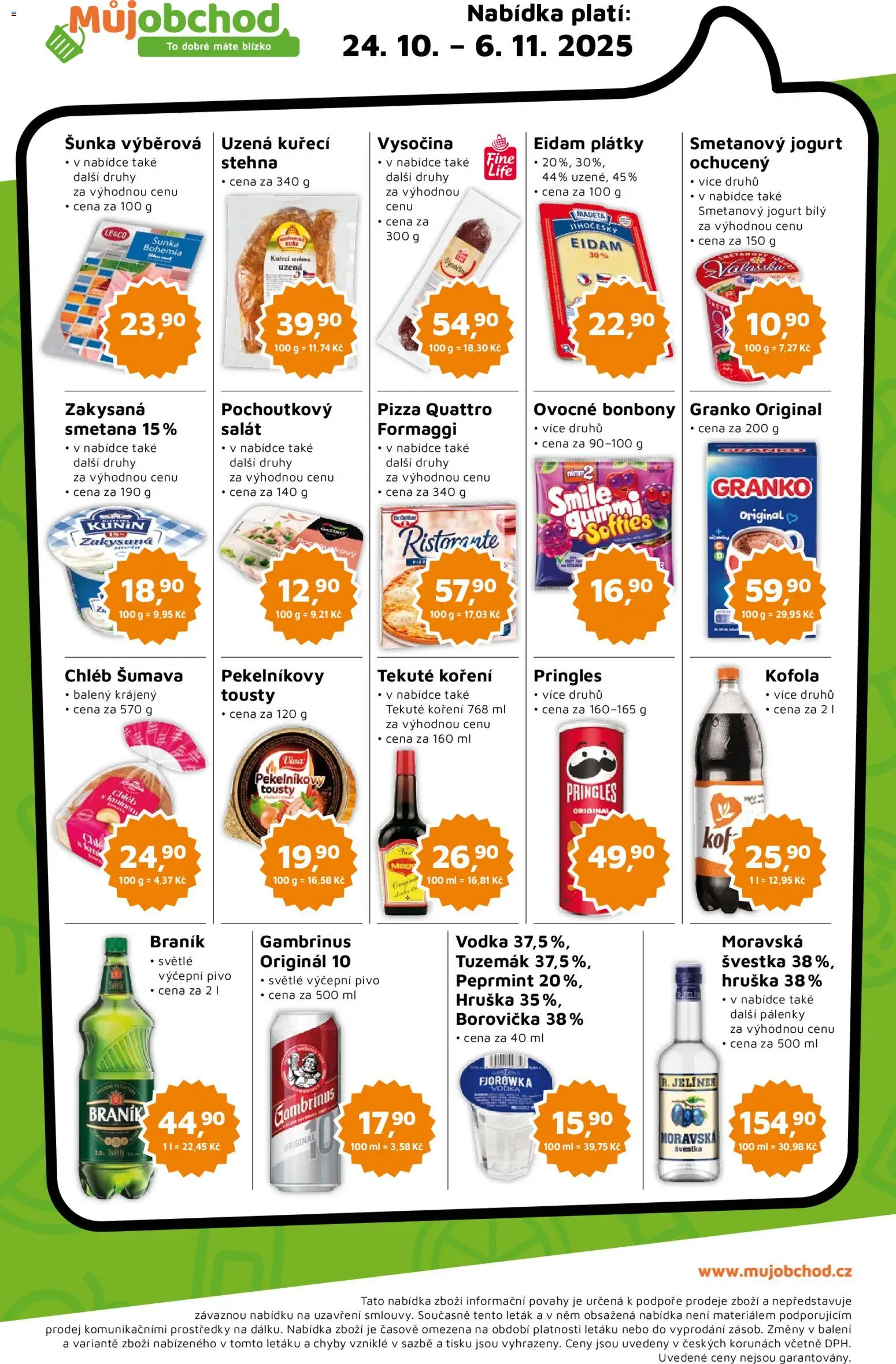 Můj obchod leták od 24.10.2025 | Strana: 2 | Produkty: Smetana, Vodka, Pringles, Jelínek