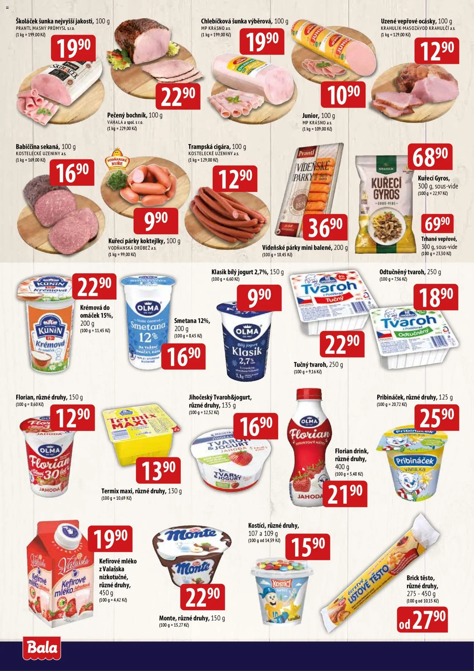 BALA velký leták od 18.02.2026 | Strana: 2 | Produkty: Kostici, Pribináček, Uzeniny, Bílý jogurt