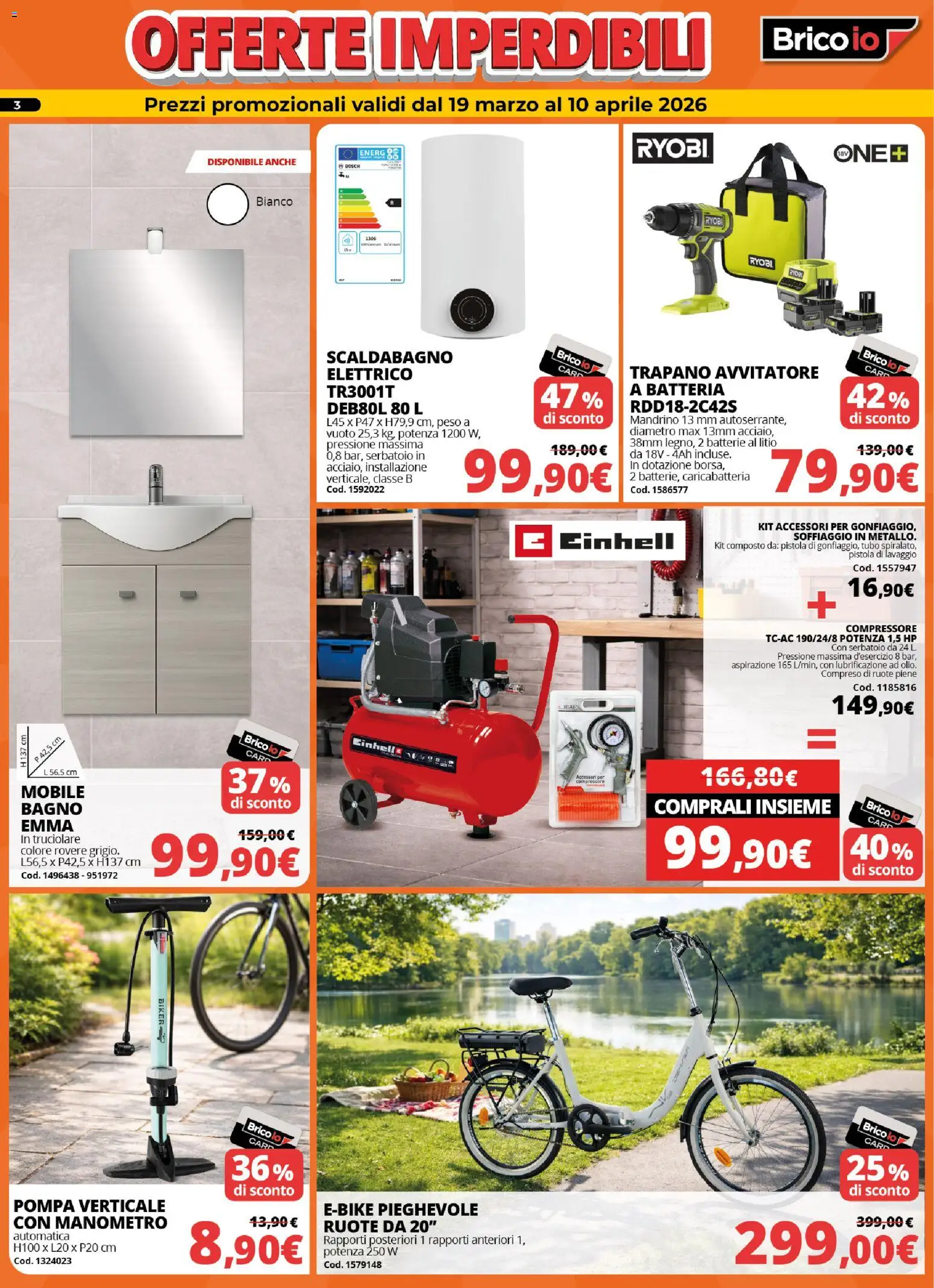 Volantino Brico io del 19.03.2026 | Pagina: 3 | Prodotti: Mobile, Compressore, Tubo, Bagno