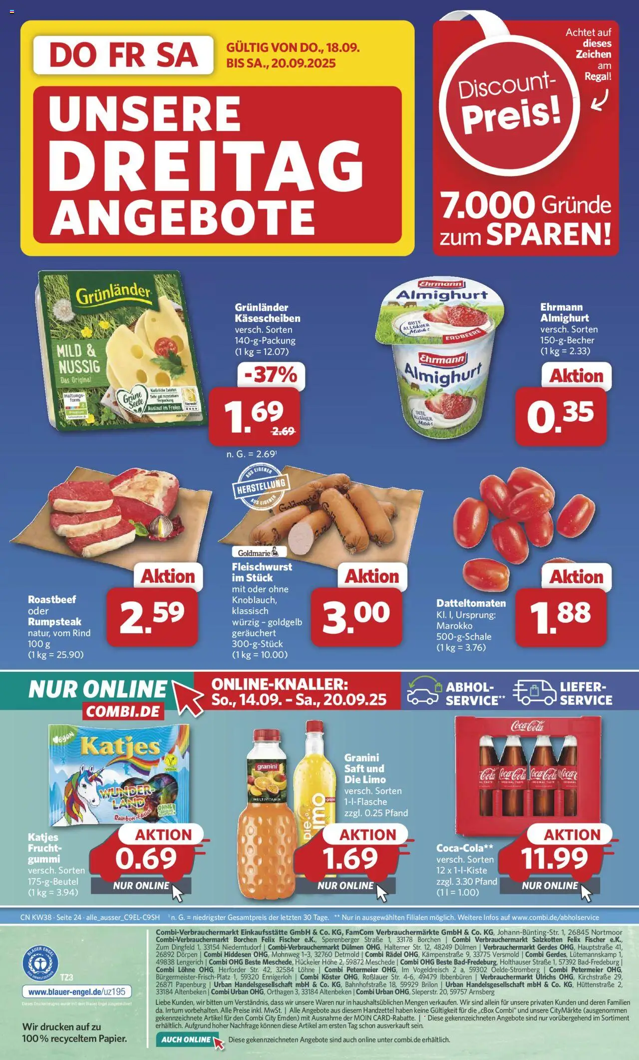 Combi Prospekt 	 – gültig ab 15.09.2025 | Seite: 29 | Produkte: Ehrmann almighurt, Grunlander, Knoblauch, Saft