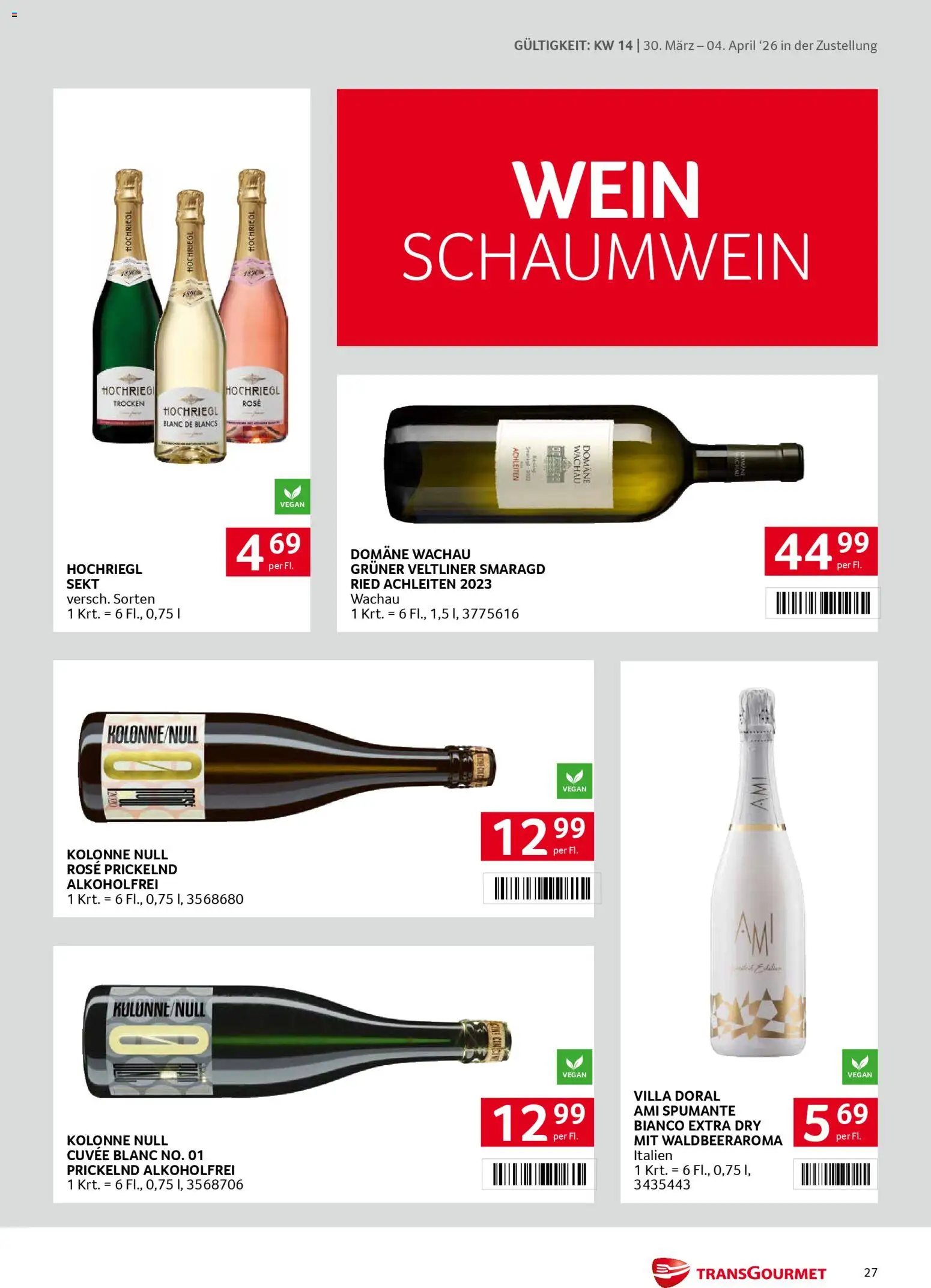 Transgourmet Zustellaktion gültig ab 30.03.2026 | Seite: 27 | Produkte: Wein