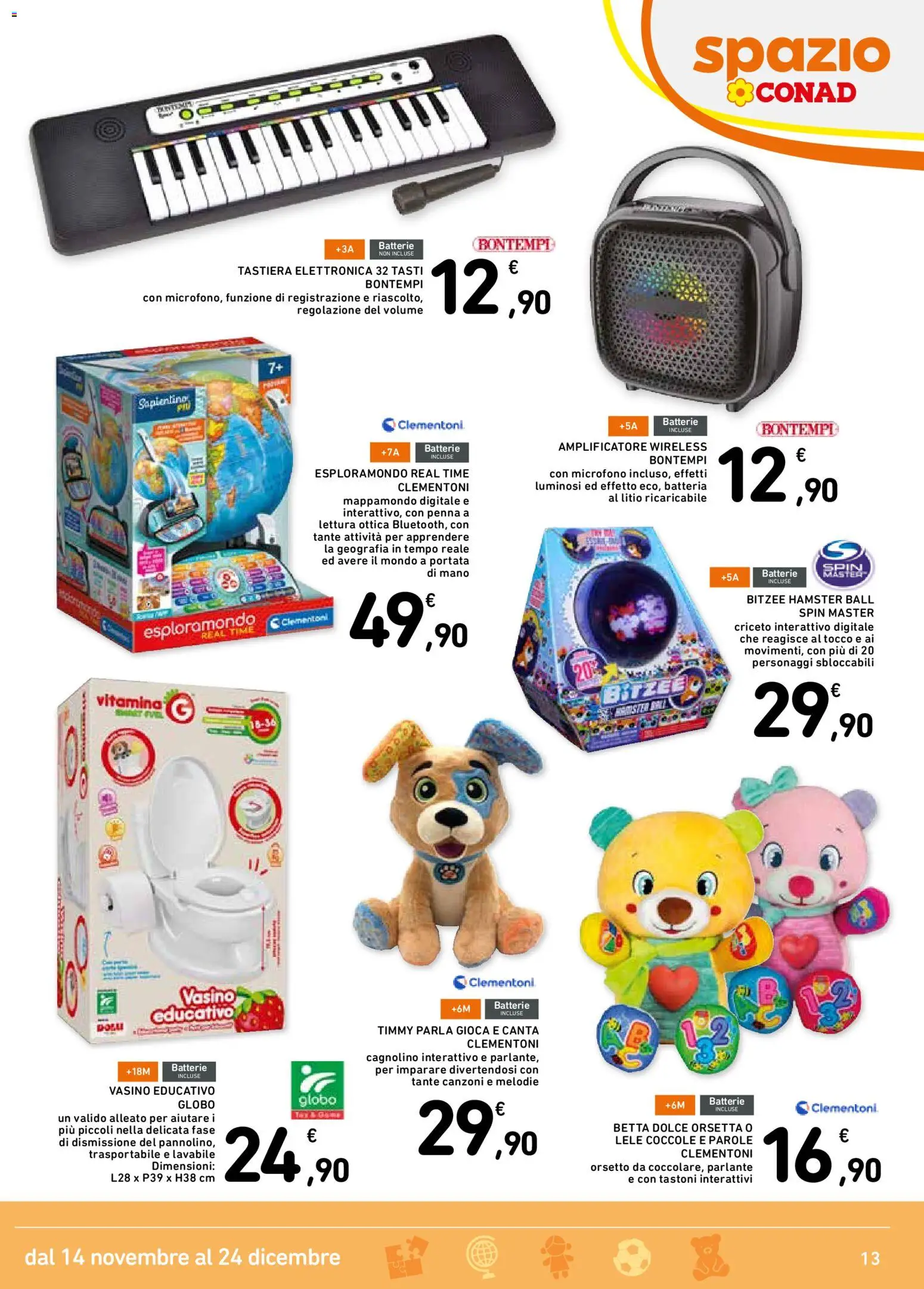 Volantino Spazio Conad del 14.11.2025 | Pagina: 13 | Prodotti: Tastiera, Microfono, Batteria, Batterie