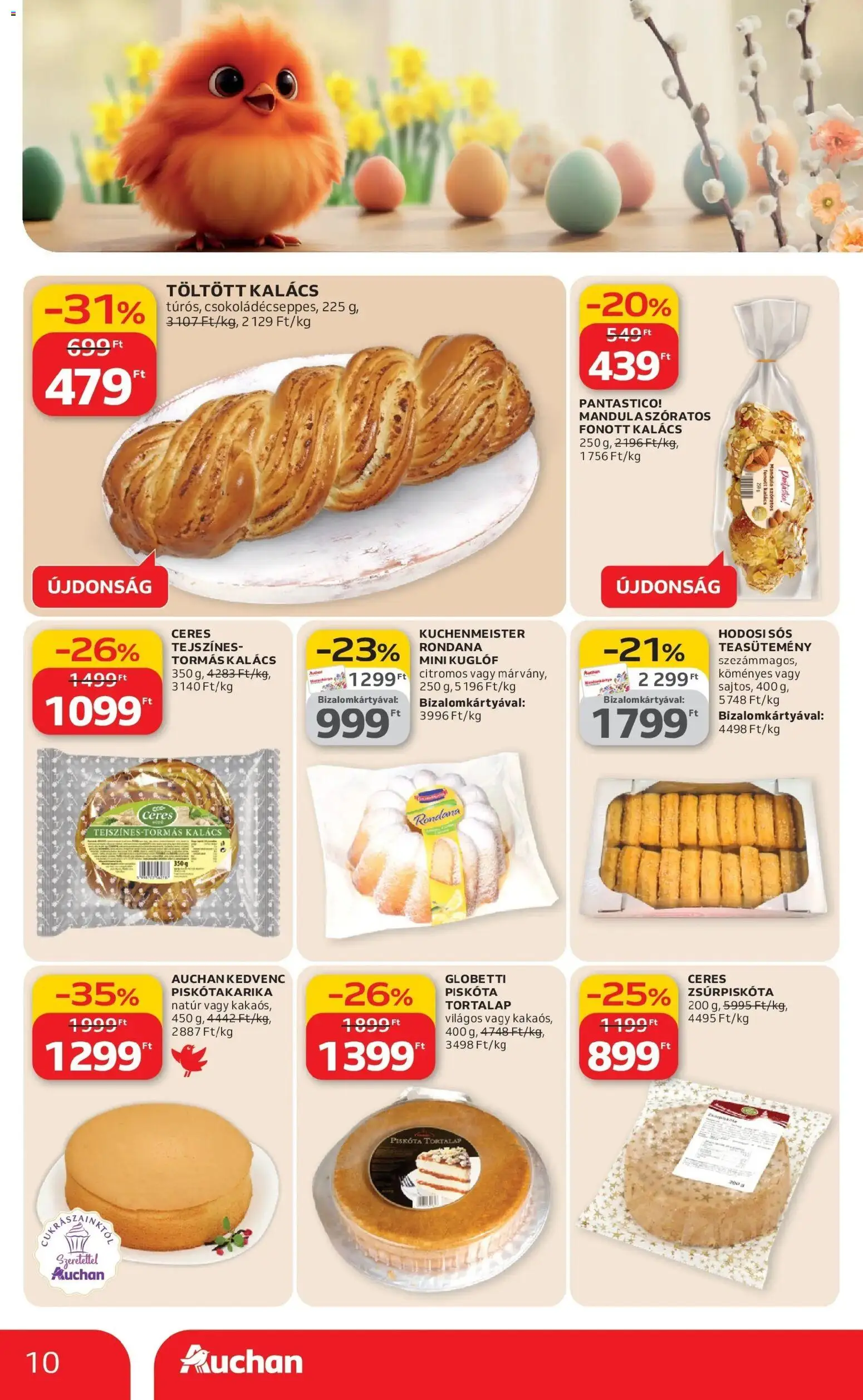 Auchan akciós ujság - amely érvényes a következő dátumtól: 12.03.2026 | Oldal: 10 | Termékek: Piskóta, Mandula, Kalács, Teasütemény