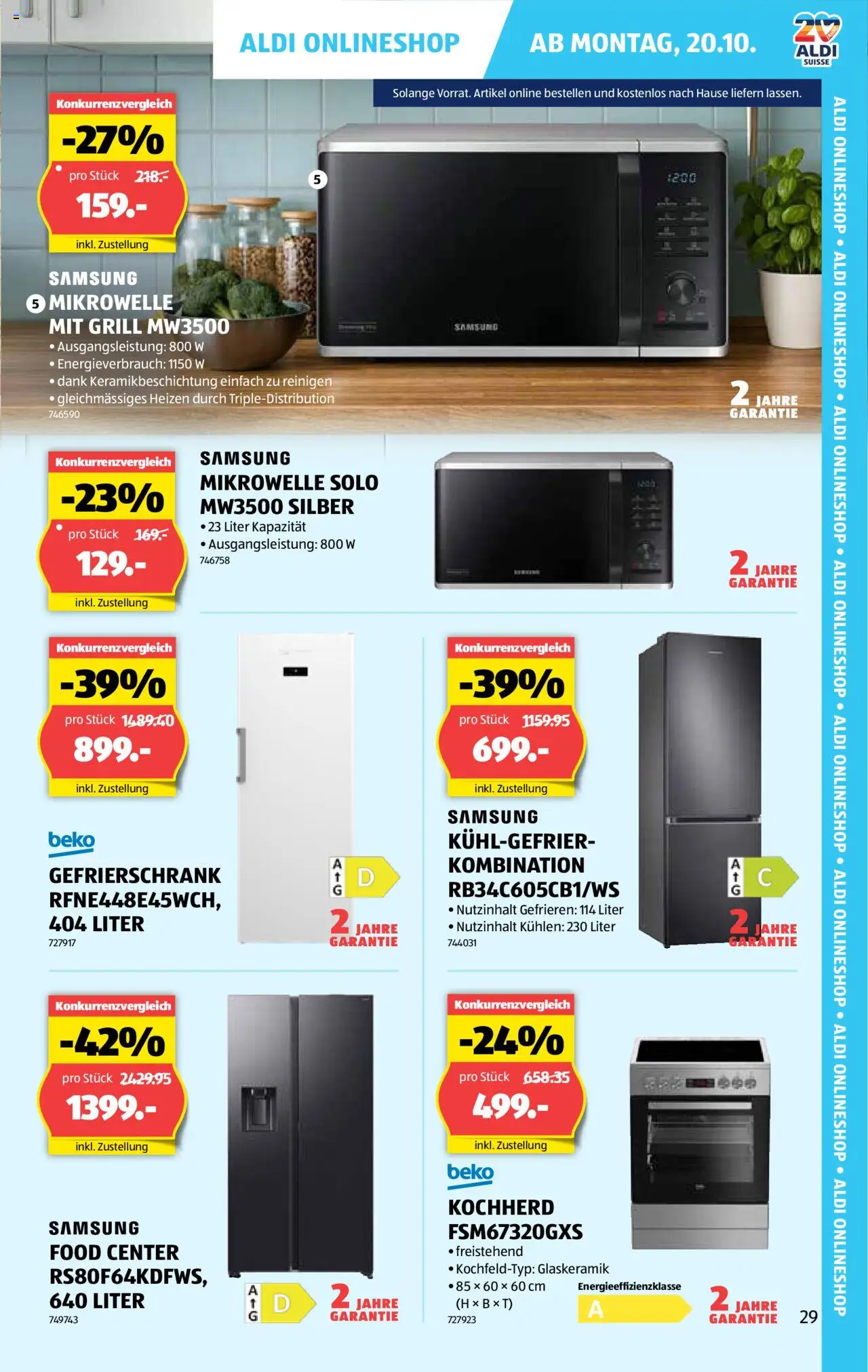 Aldi Aktionen – gültig ab 16.10.2025 | Seite: 30 | Produkte: Samsung, Gefrierschrank, Mikrowelle, Grill
