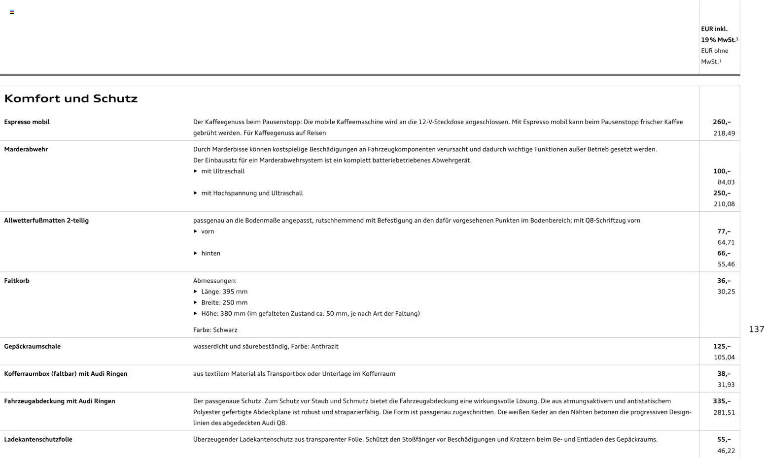 Audi Q8 – gültig ab 28.10.2025 | Seite: 137 | Produkte: Kaffeemaschine, Kaffee
