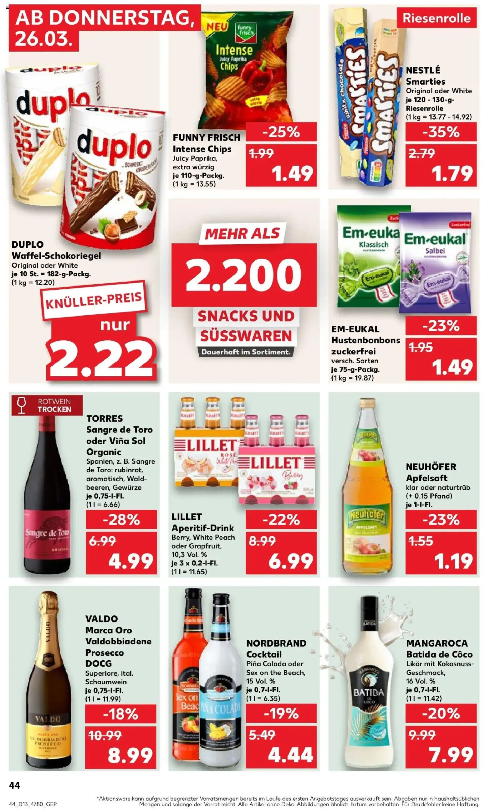 Kaufland Prospekt Dieburg	 – gültig ab 26.03.2026 | Seite: 44 | Produkte: Rotwein trocken, Smarties, Paprika, Chips