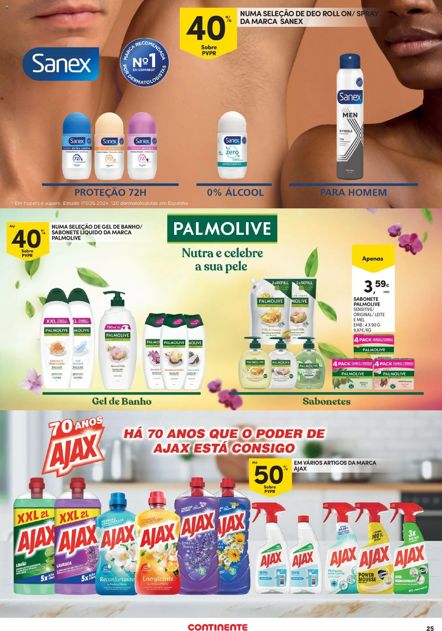 Continente - Açores │ válido de 19.02.2026 | Página: 25 | Produtos: Flores, Sabonete líquido, Gel de banho, Banho