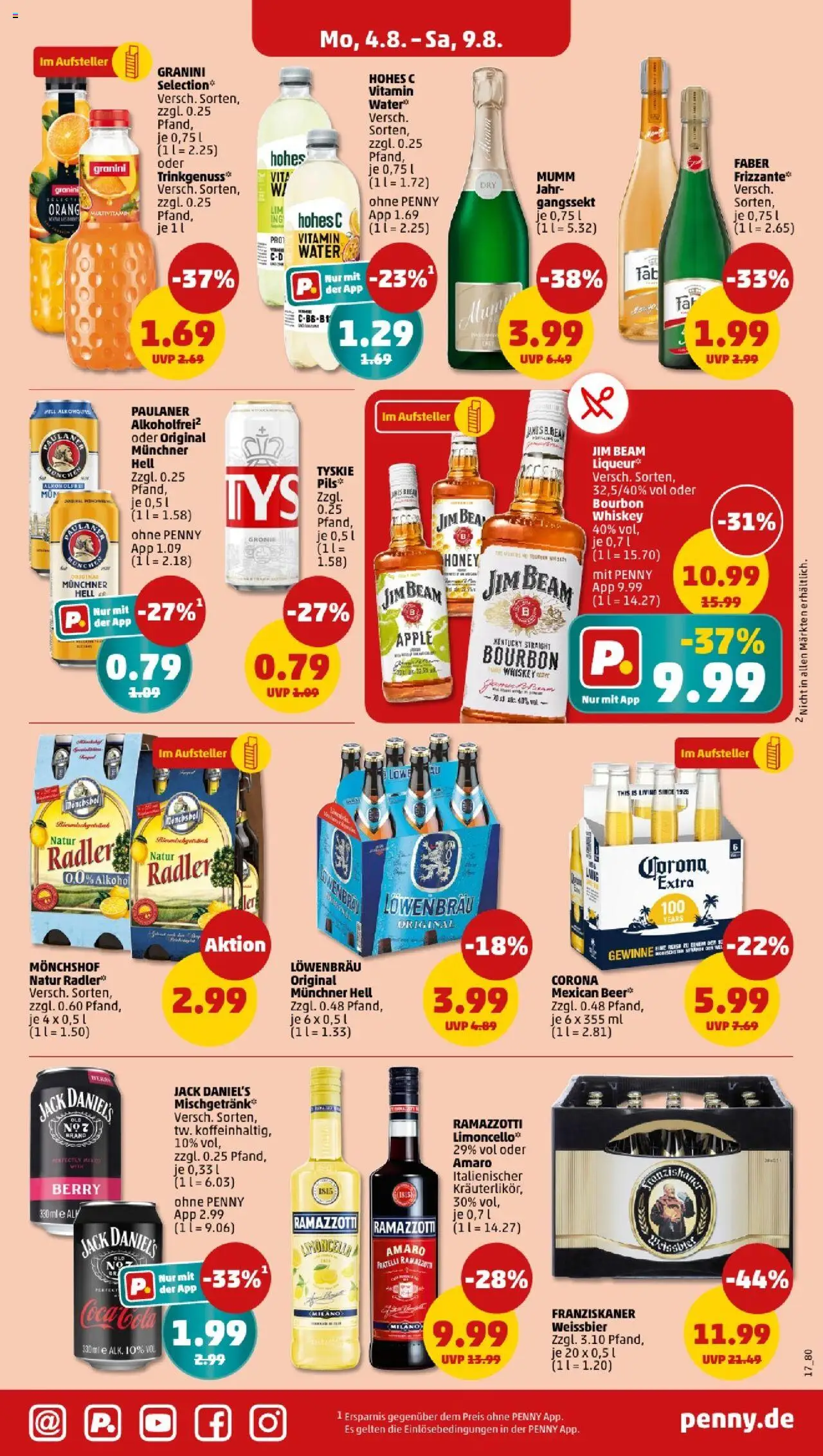 Penny - Bayern - gültig ab dem 04.08.2025 | Seite: 17 | Produkte: Jim beam, Apple, Limoncello, Whiskey
