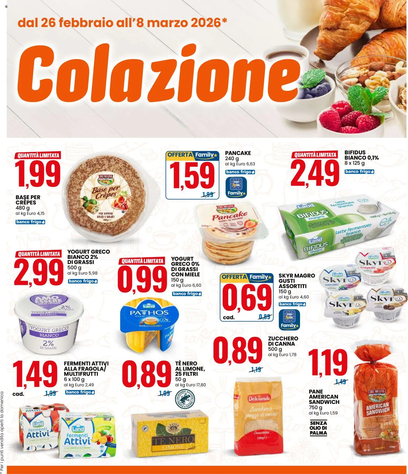Volantino Eurospin del 26.02.2026 | Pagina: 5 | Prodotti: Pane, Limone, Olio, Miele