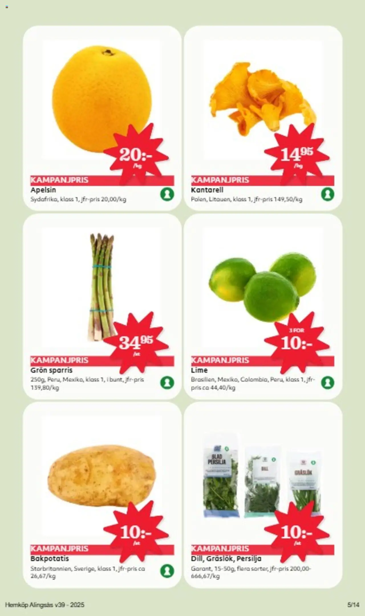 Hemköp reklamblad aktuell från 22.09.2025 | Sida: 5 | Produkter: Bakpotatis, Sparris, Apelsin, Lime