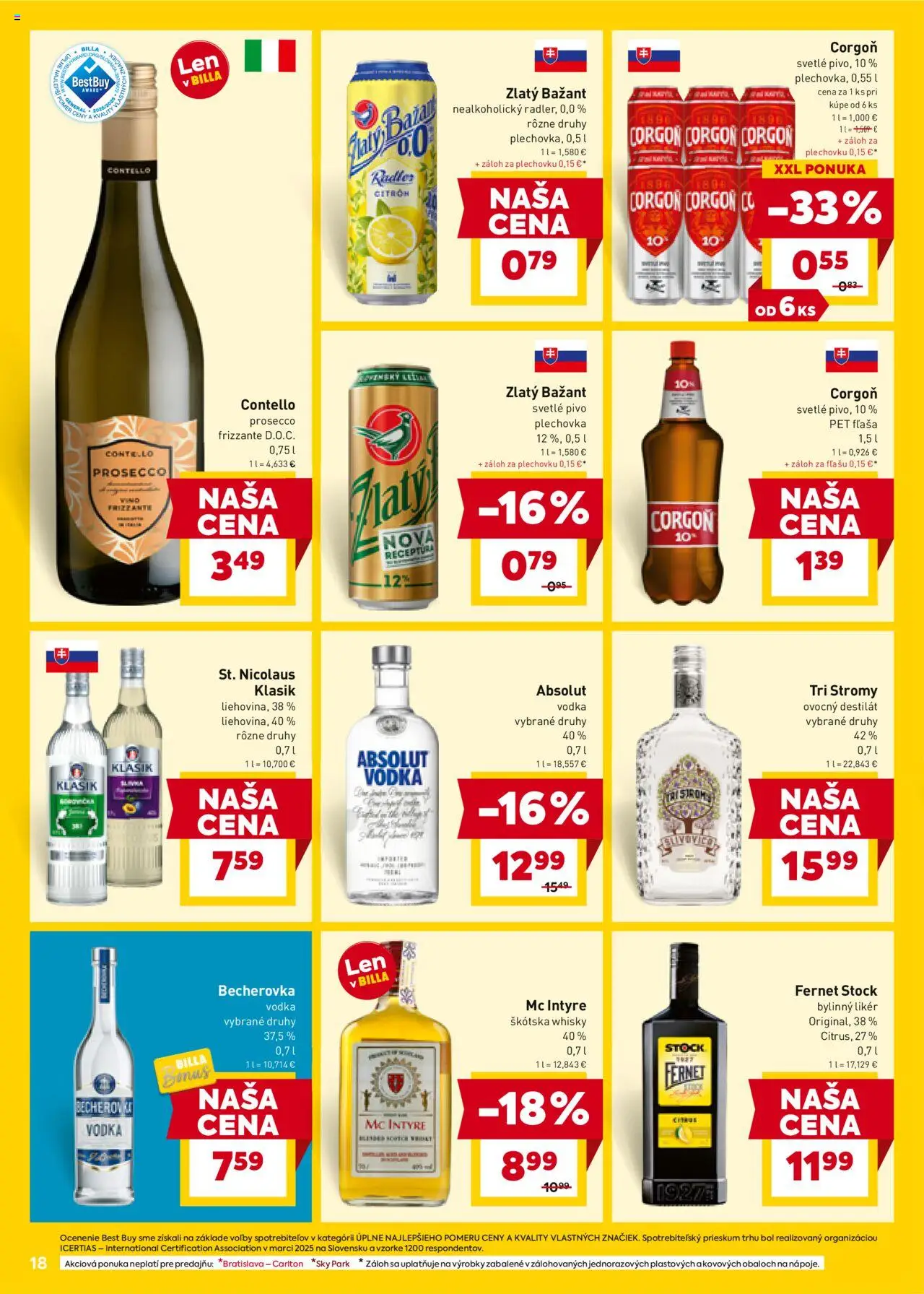 Billa leták │ platný od 27.08.2025 | Strana: 18 | Produkty: Becherovka, Pivo, Prosecco, Whisky