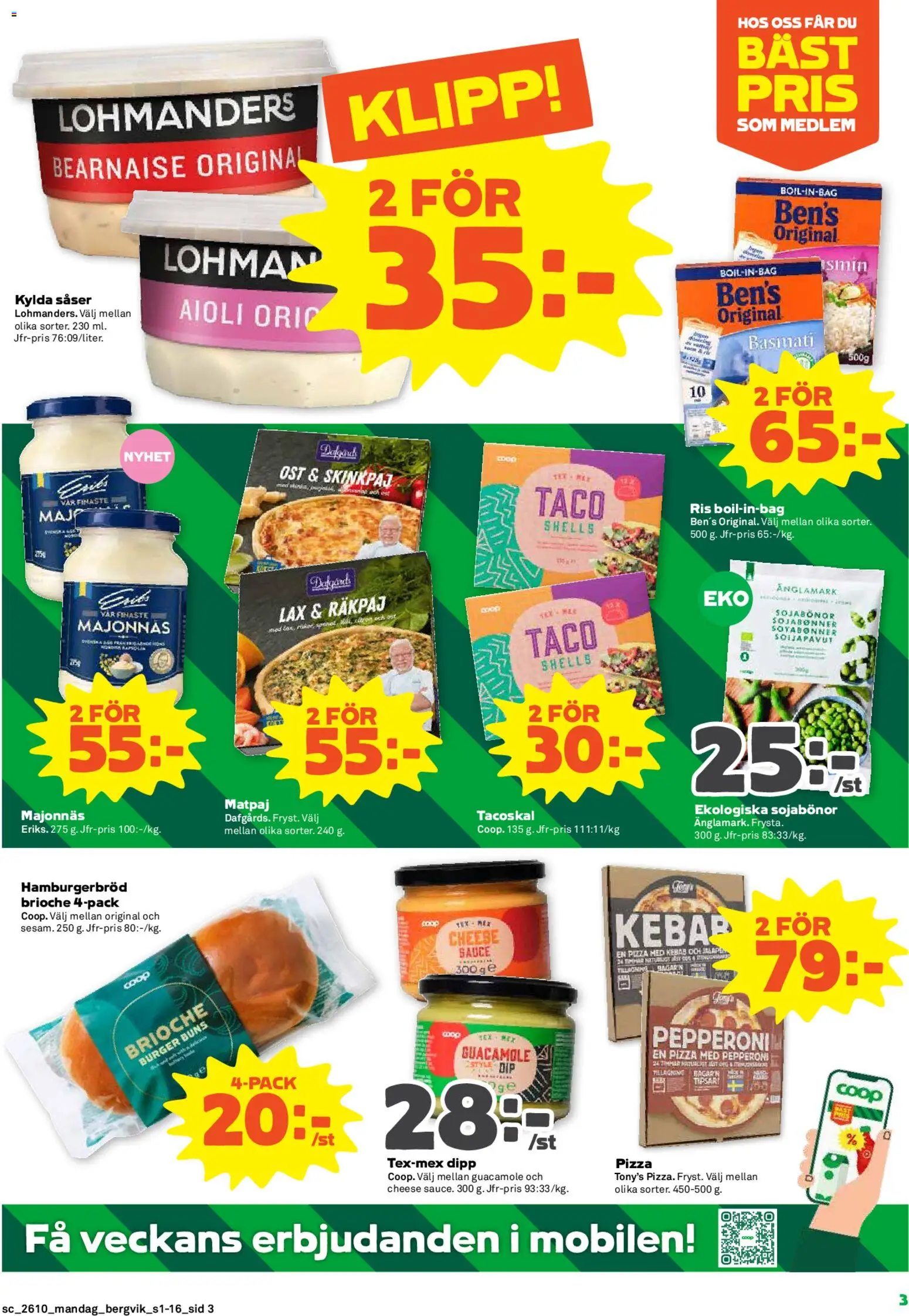 Stora Coop reklamblad aktuell från 02.03.2026 | Sida: 3 | Produkter: Hamburgerbröd, Lax, Guacamole, Pizza