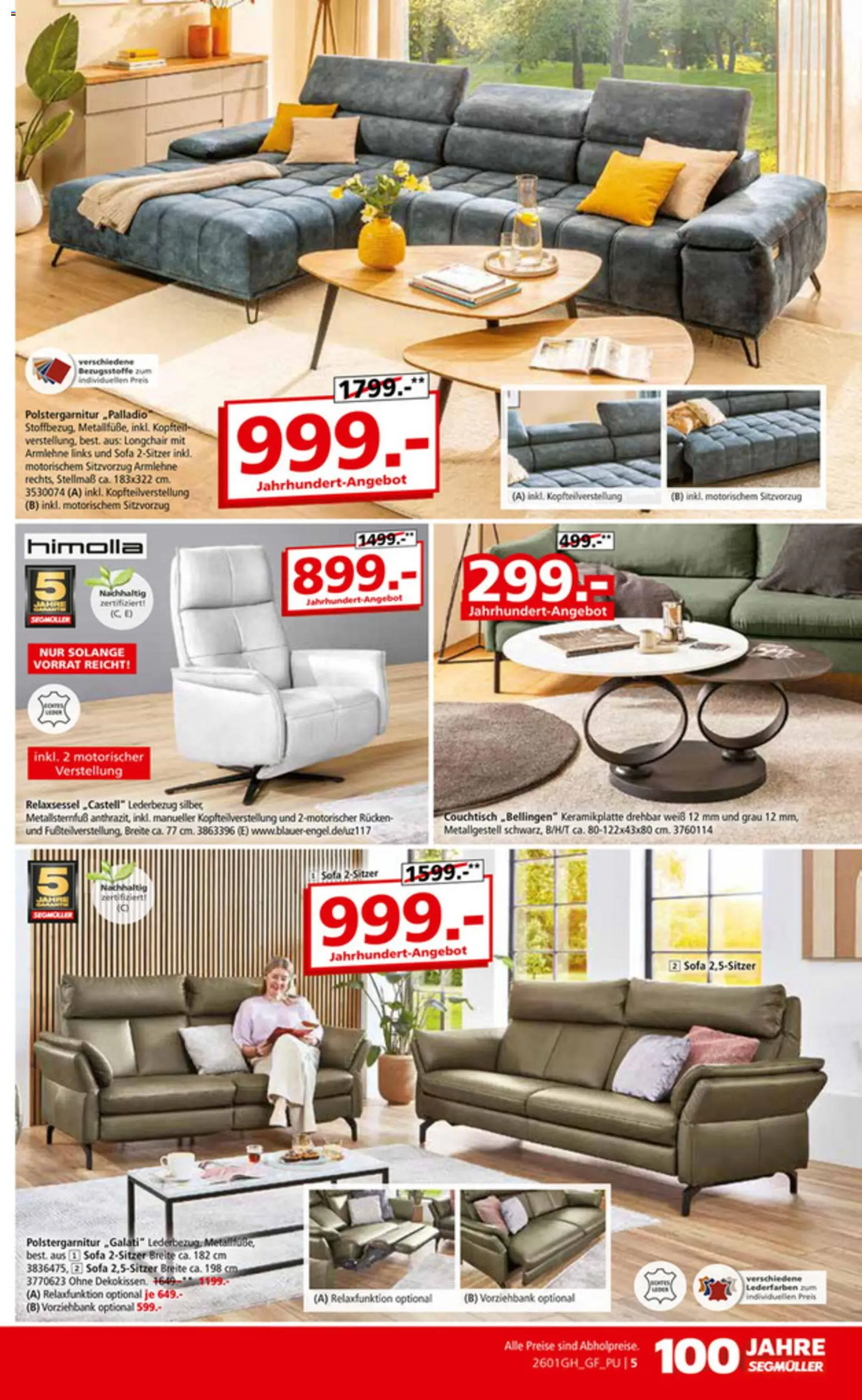 Segmüller 100 Jahre Jubiläums Finale – gültig ab 24.12.2025 | Seite: 5 | Produkte: Relaxsessel, Sofa, Couchtisch