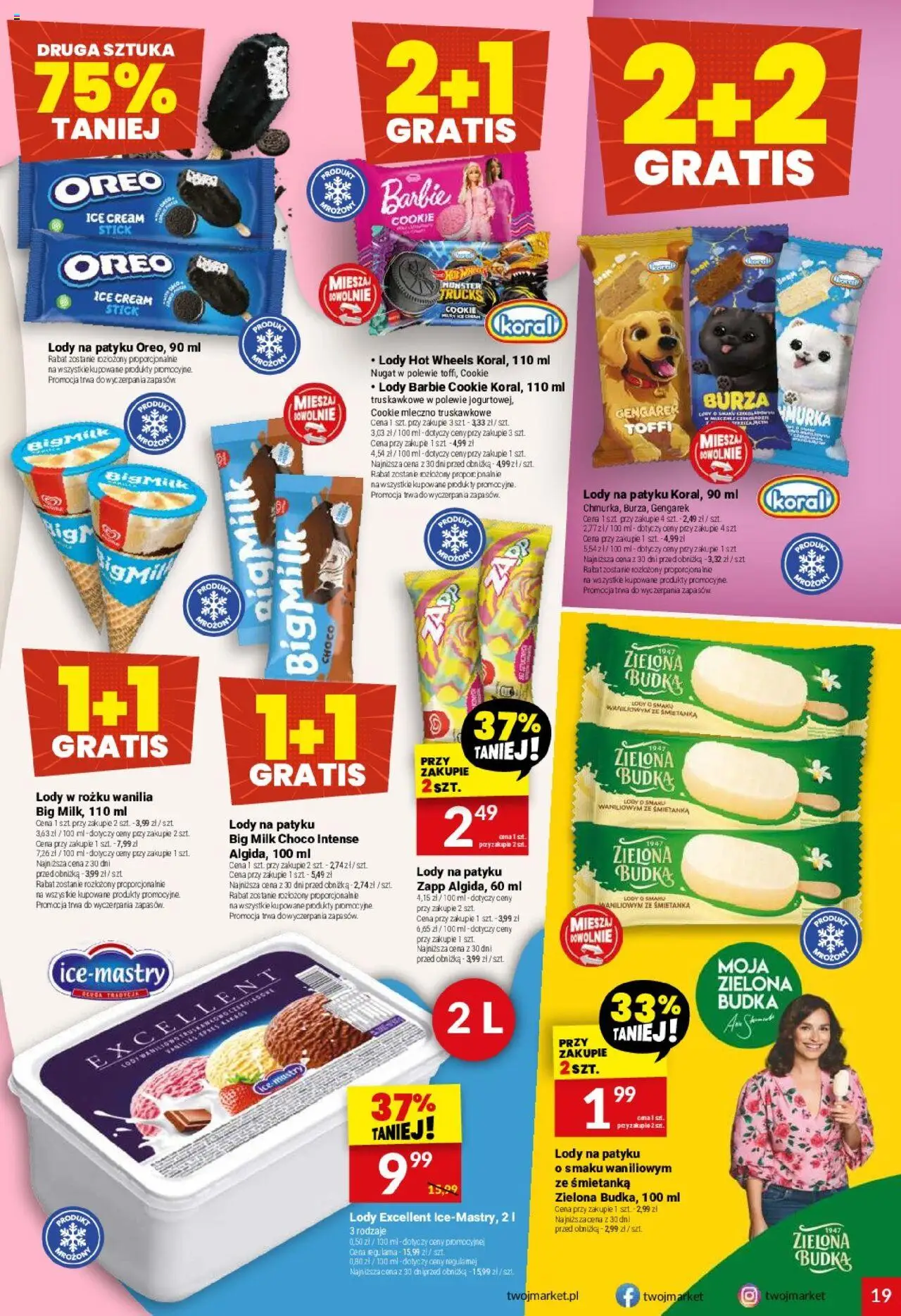 Twój Market Gazetka od 06.08.2025 | Strona: 19 | Produkty: Barbie, Big Milk, Lody na patyku, Lody