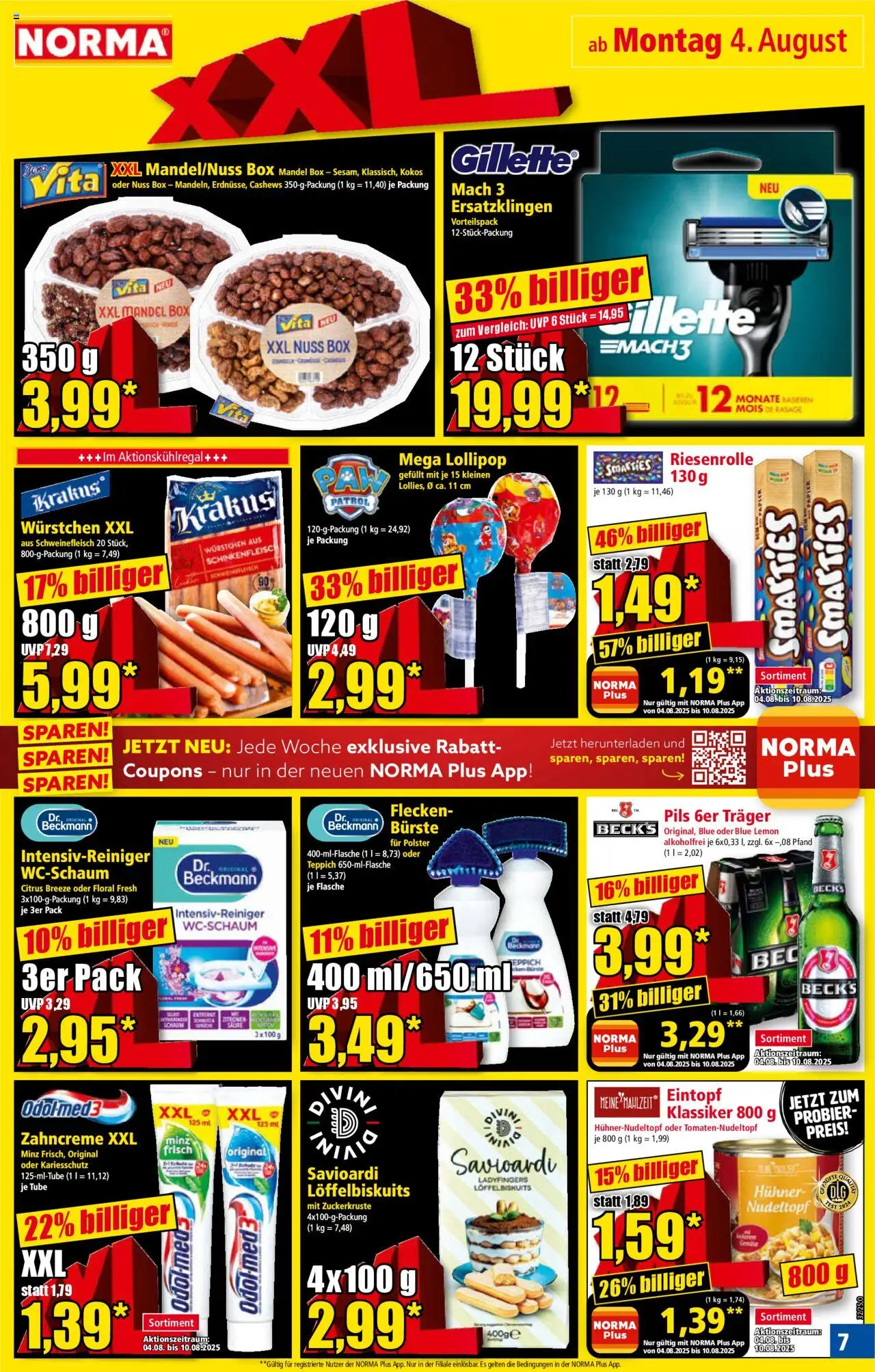 Norma Prospekt 	 - gültig ab dem 04.08.2025 | Seite: 7 | Produkte: Smarties, Teppich, Bürste, Schweinefleisch