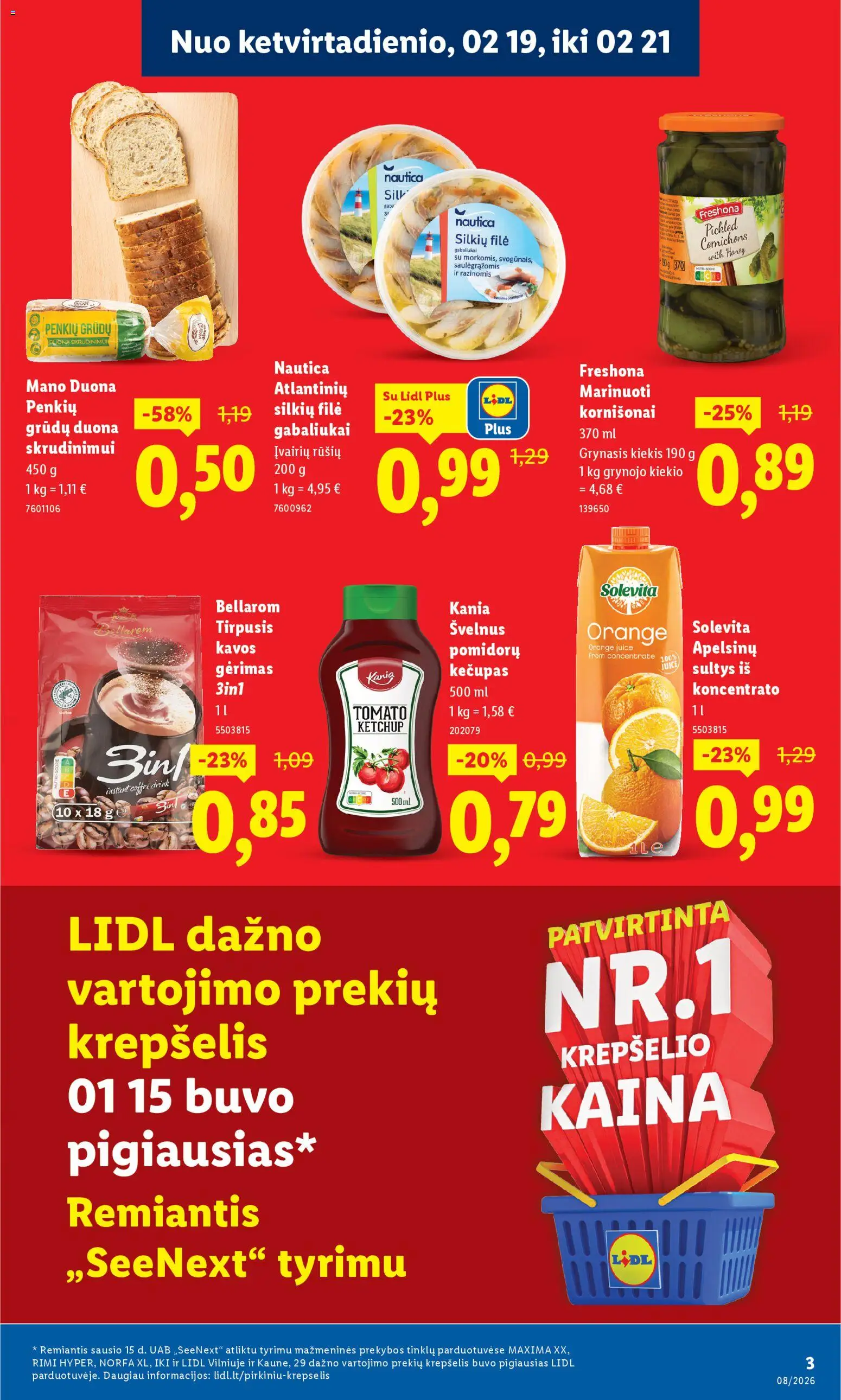 LIDL akcijos nuo 16.02.2026 | Puslapis: 3 | Prekių: Duona, Sultys, Krepšelis, Kečupas