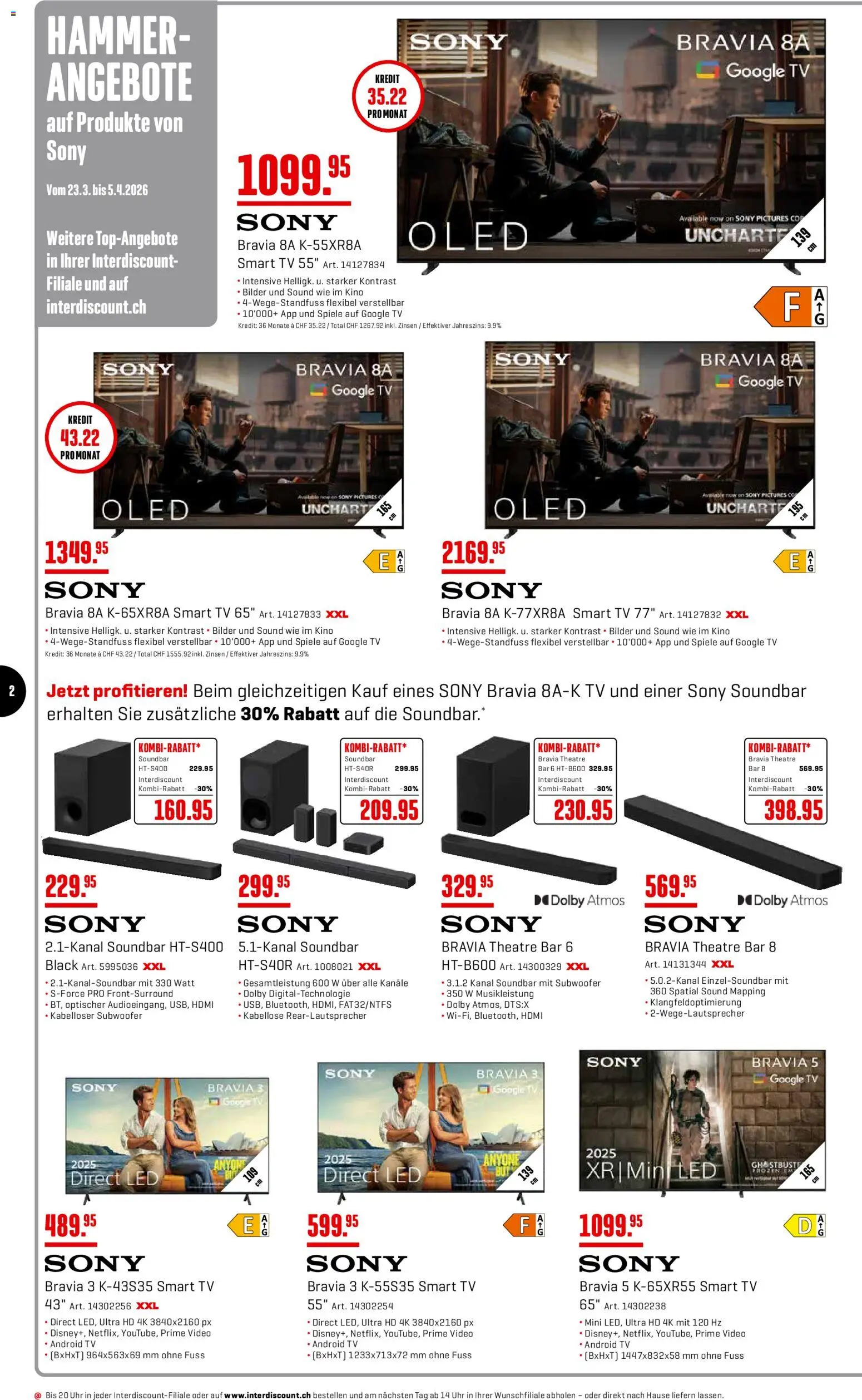 Interdiscount aktionen – gültig ab 23.03.2026 | Seite: 2 | Produkte: Soundbar, TV, Video, Sony