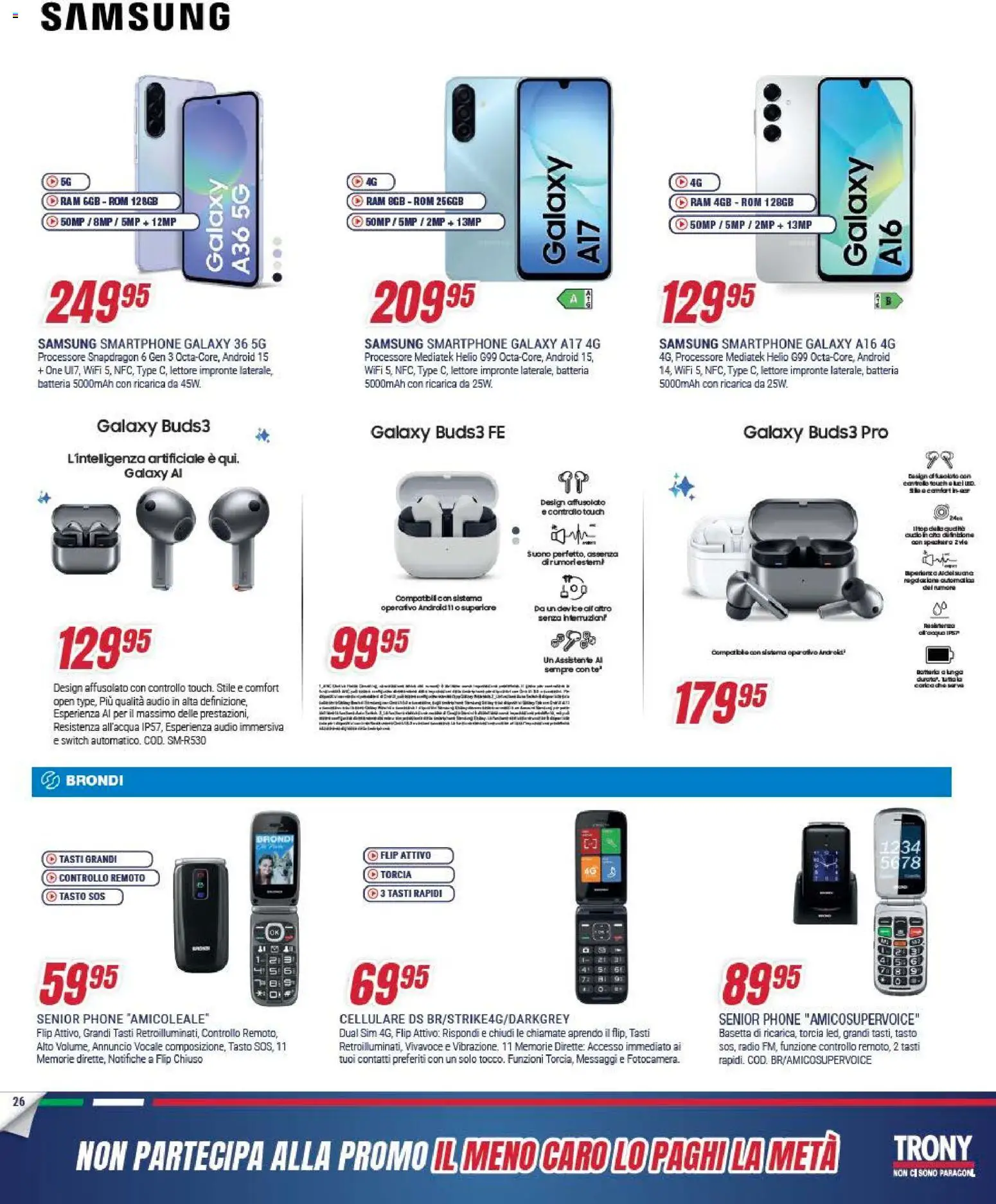 Volantino Trony del 04.12.2025 | Pagina: 26 | Prodotti: Torcia, Smartphone, Radio, Samsung