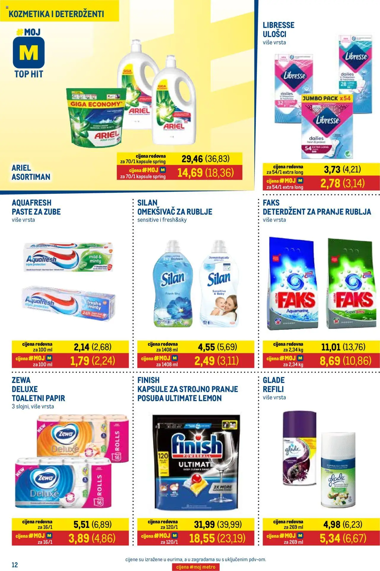Metro katalog | vrijedi od 18.08.2025 | Stranica: 12 | Proizvodi: Deterdžent za pranje rublja, Omekšivač, Finish, Libresse