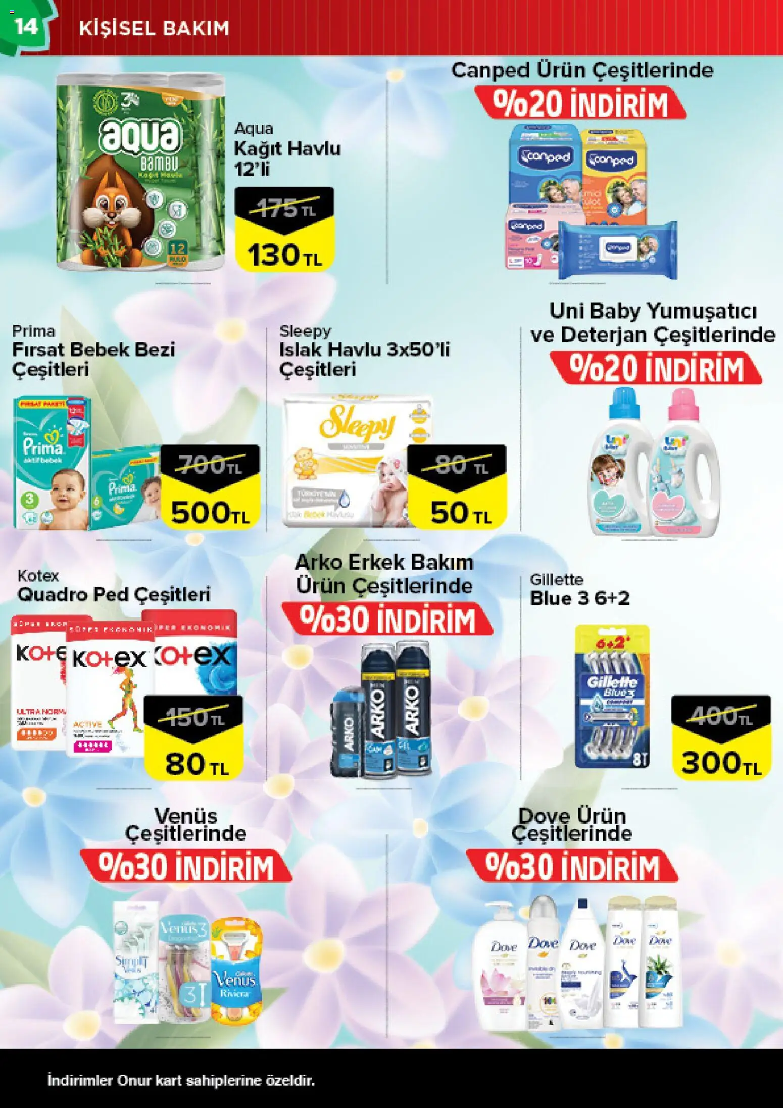 Onur Market Katalog - Bursa - 10.03.2026 tarihinden itibaren geçerlidir | Sayfa: 14 | Ürünler: Yumuşatıcı, Deterjan, Kağıt havlu