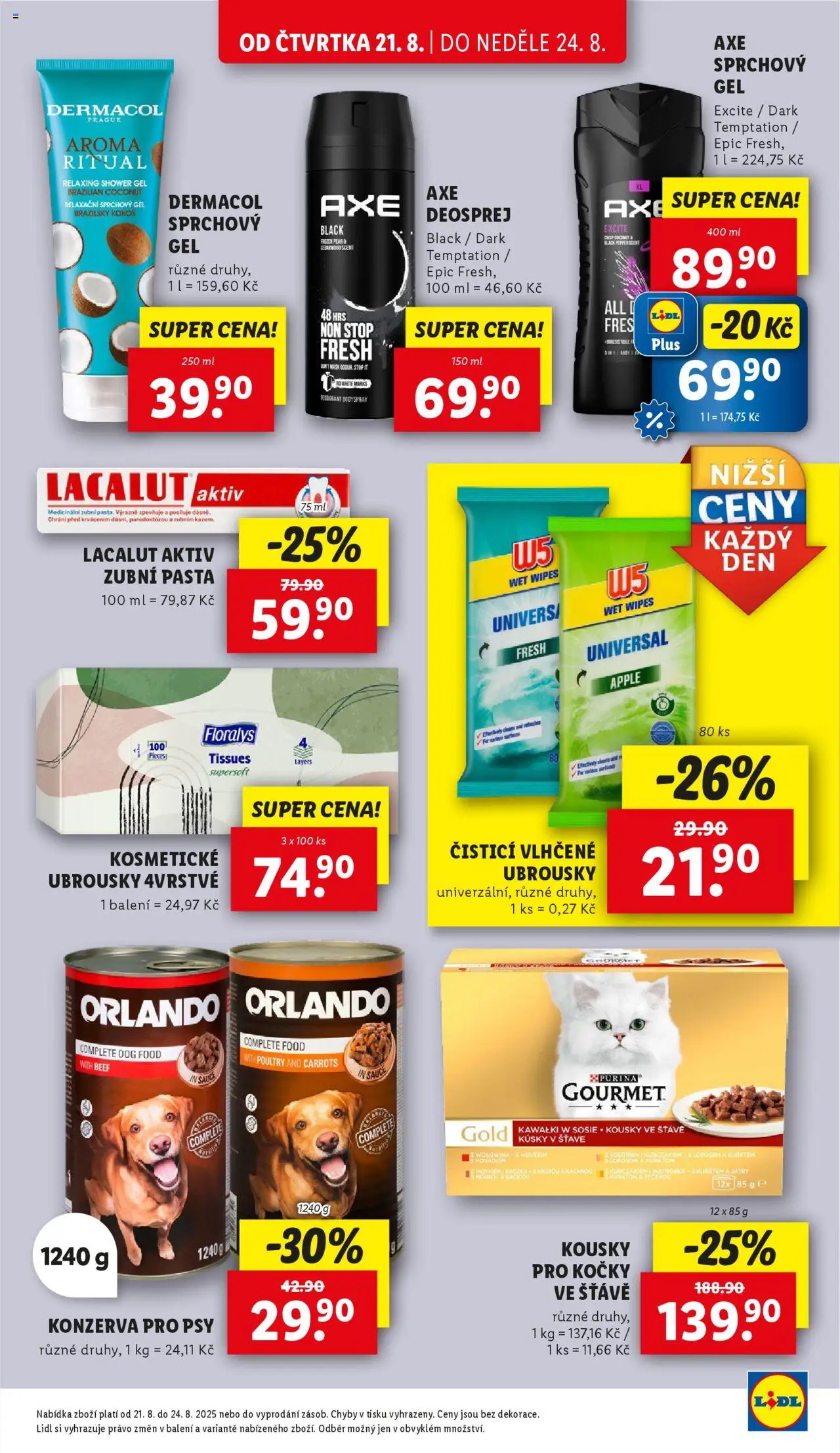 Lidl leták od 21.08.2025 | Strana: 23 | Produkty: Vlhčené ubrousky, Deodorant, Gourmet, Konzerva pro psy