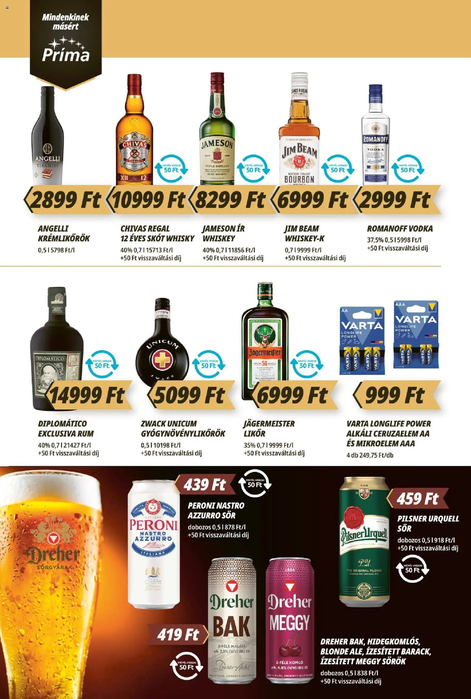 CBA Príma akciós ujság - amely érvényes a következő dátumtól: 26.03.2026 | Oldal: 10 | Termékek: Pilsner urquell, Meggy, Jameson, Whisky