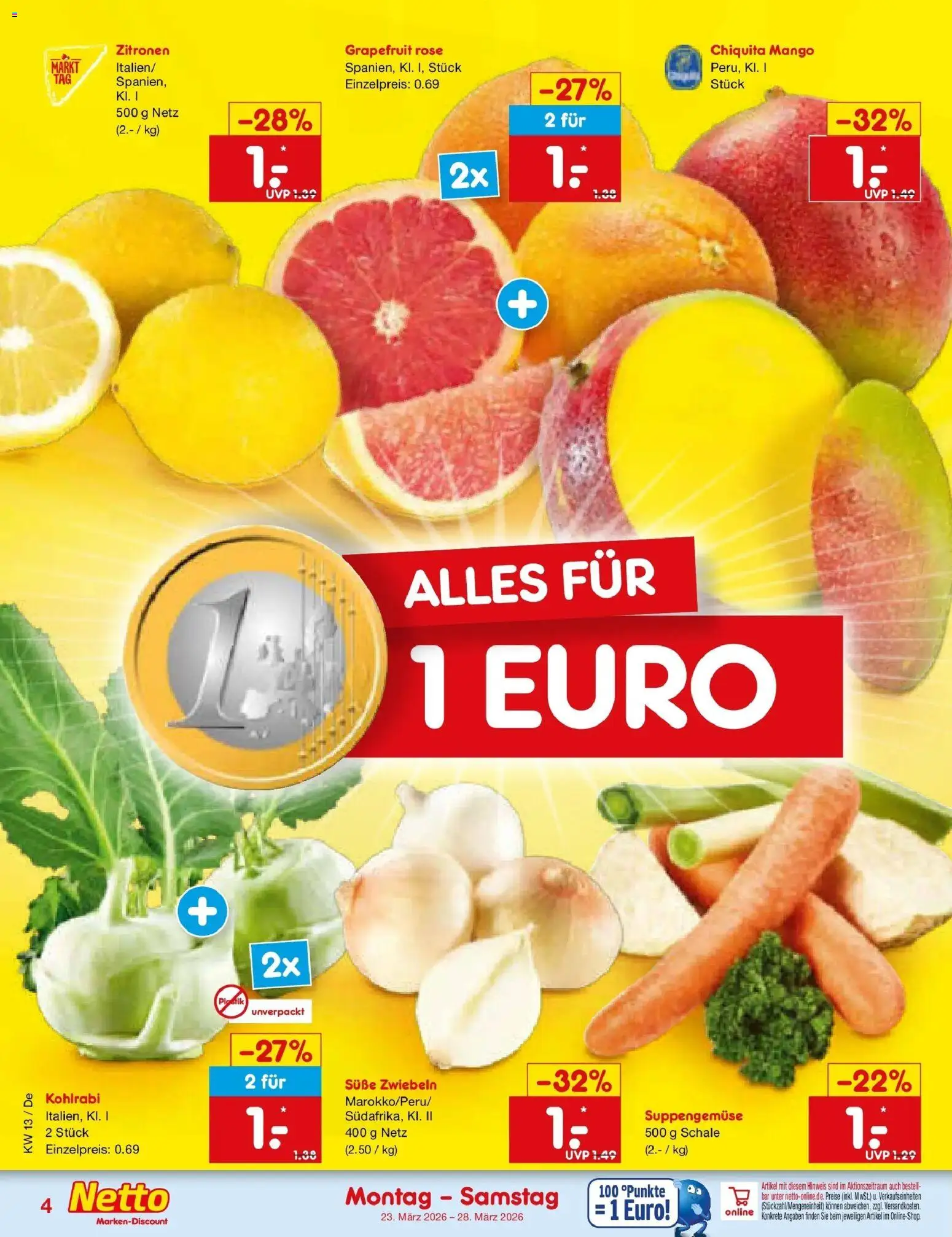 Netto Marken-Discount Prospekt Buttenwiesen	 – gültig ab 23.03.2026 | Seite: 4 | Produkte: Kohlrabi, Grapefruit, Zwiebeln, Mango