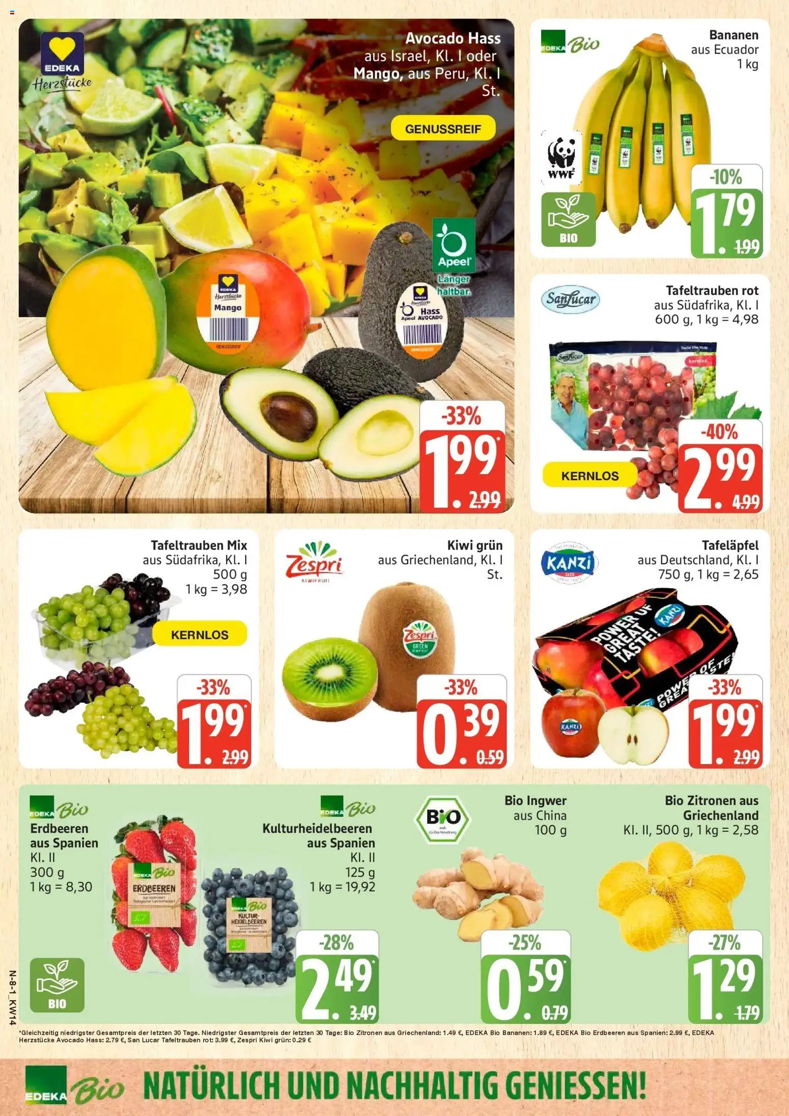 Edeka prospekt Rostock	 – gültig ab 30.03.2026 | Seite: 8 | Produkte: Heidelbeeren, Mango, Erdbeeren, Kiwi