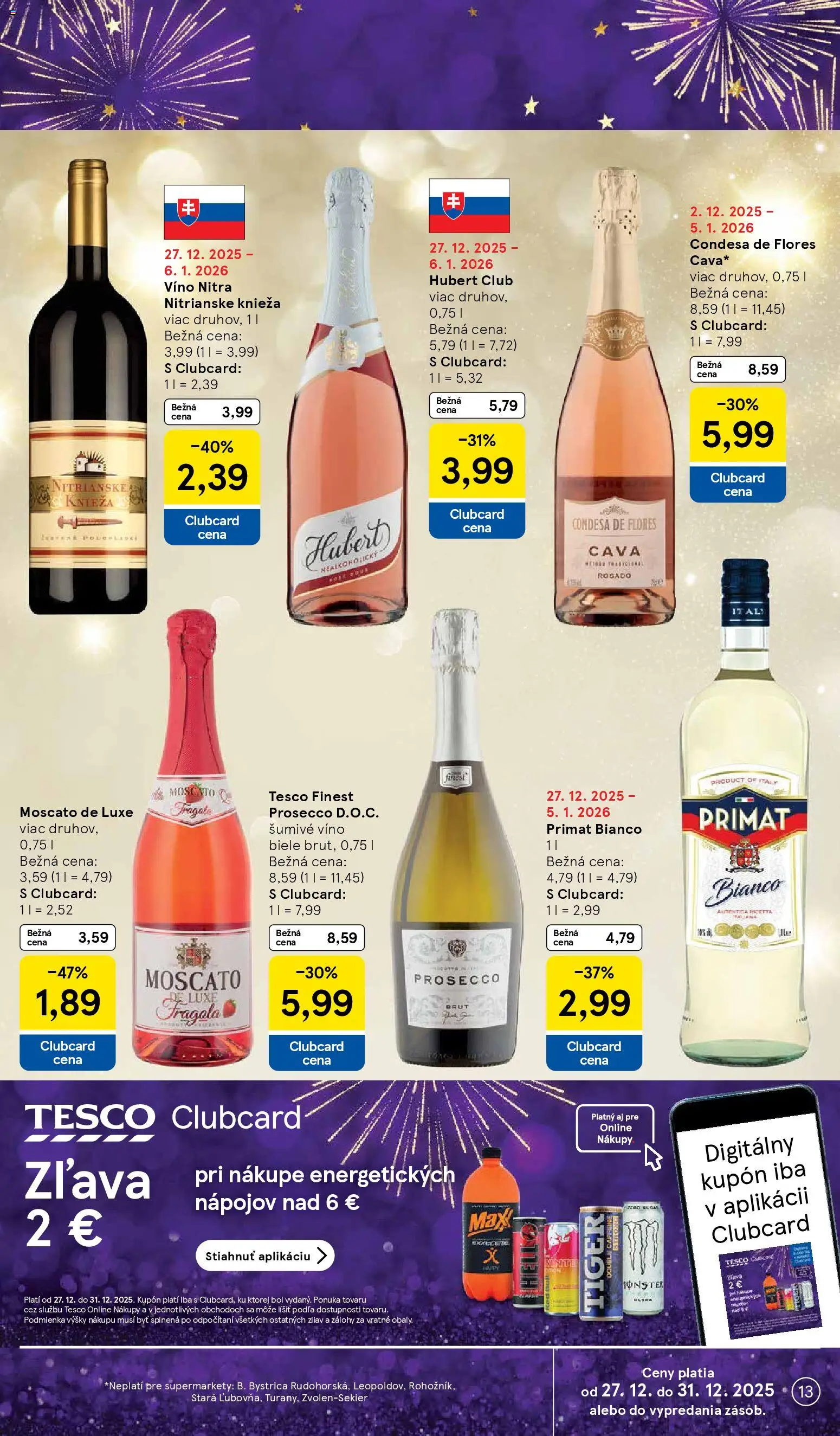 Nové Tesco akcie – leták je platný od 27.12.2025 | Strana: 13 | Produkty: Víno, Prosecco, Šumivé víno