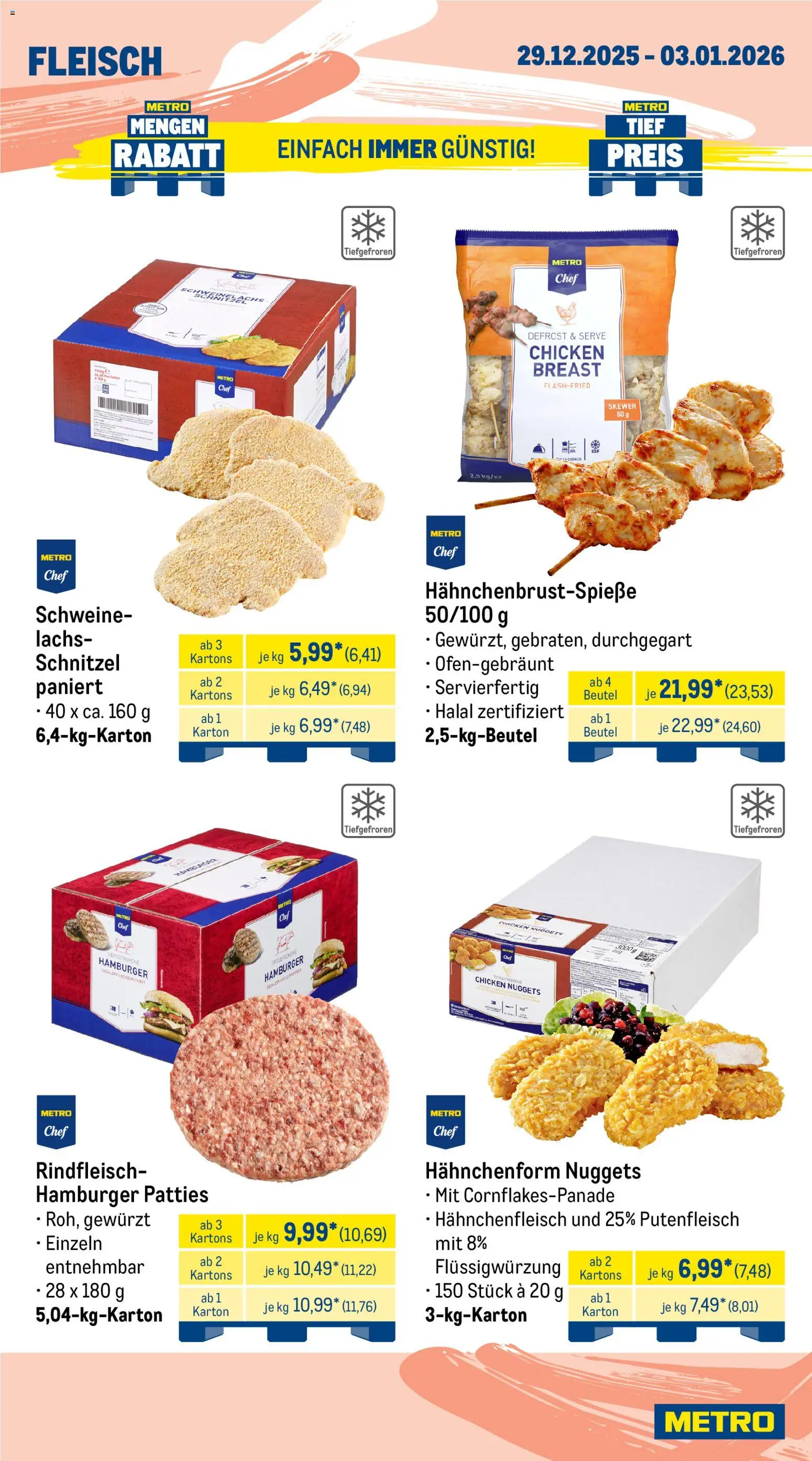 Metro Wochen-Angebote Gastro – gültig ab 29.12.2025 | Seite: 4 | Produkte: Schnitzel, Lachs, Rindfleisch, Fleisch